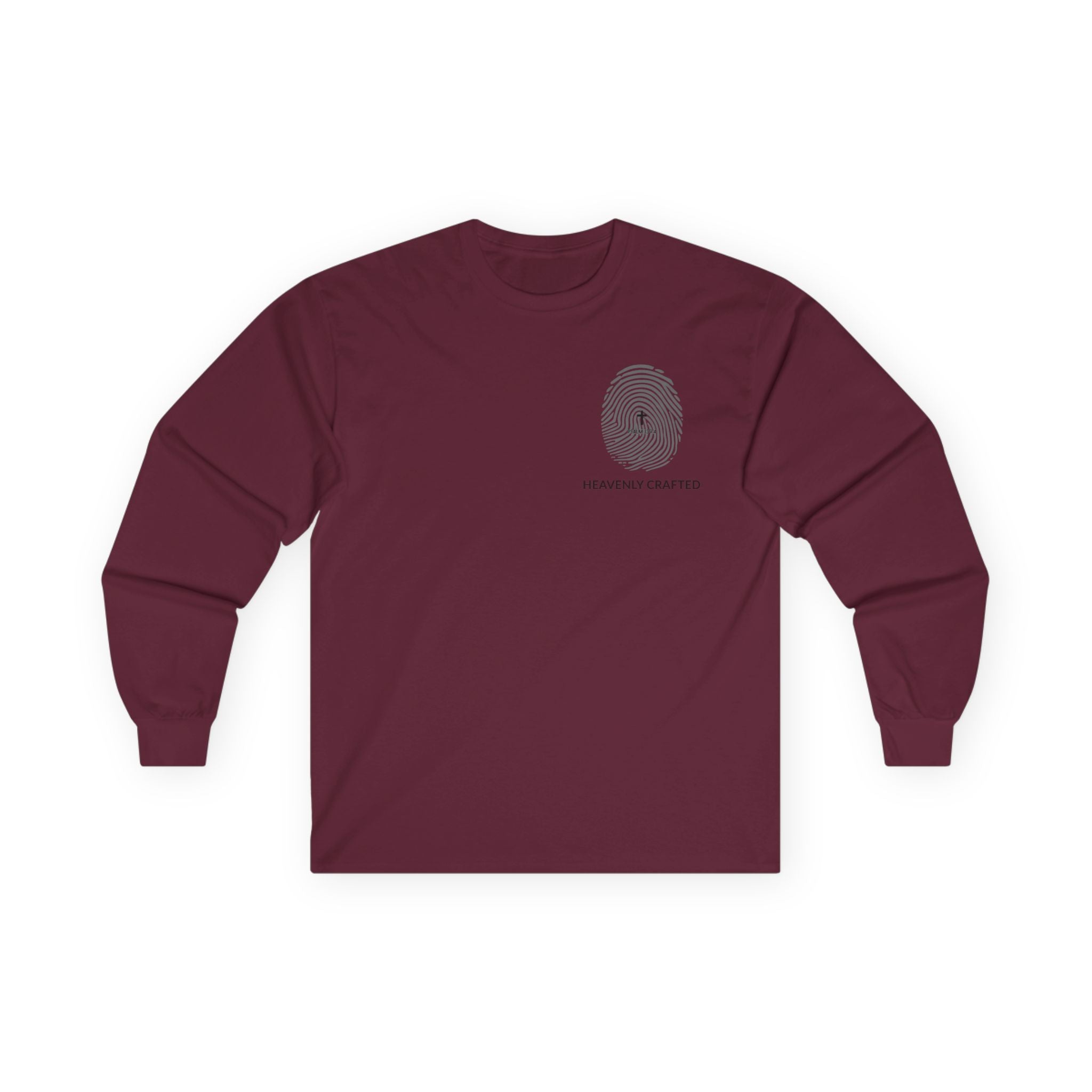 Fingerprint Graphic Long Sleeve Christian Tee — Heavenly Crafted Chest Print