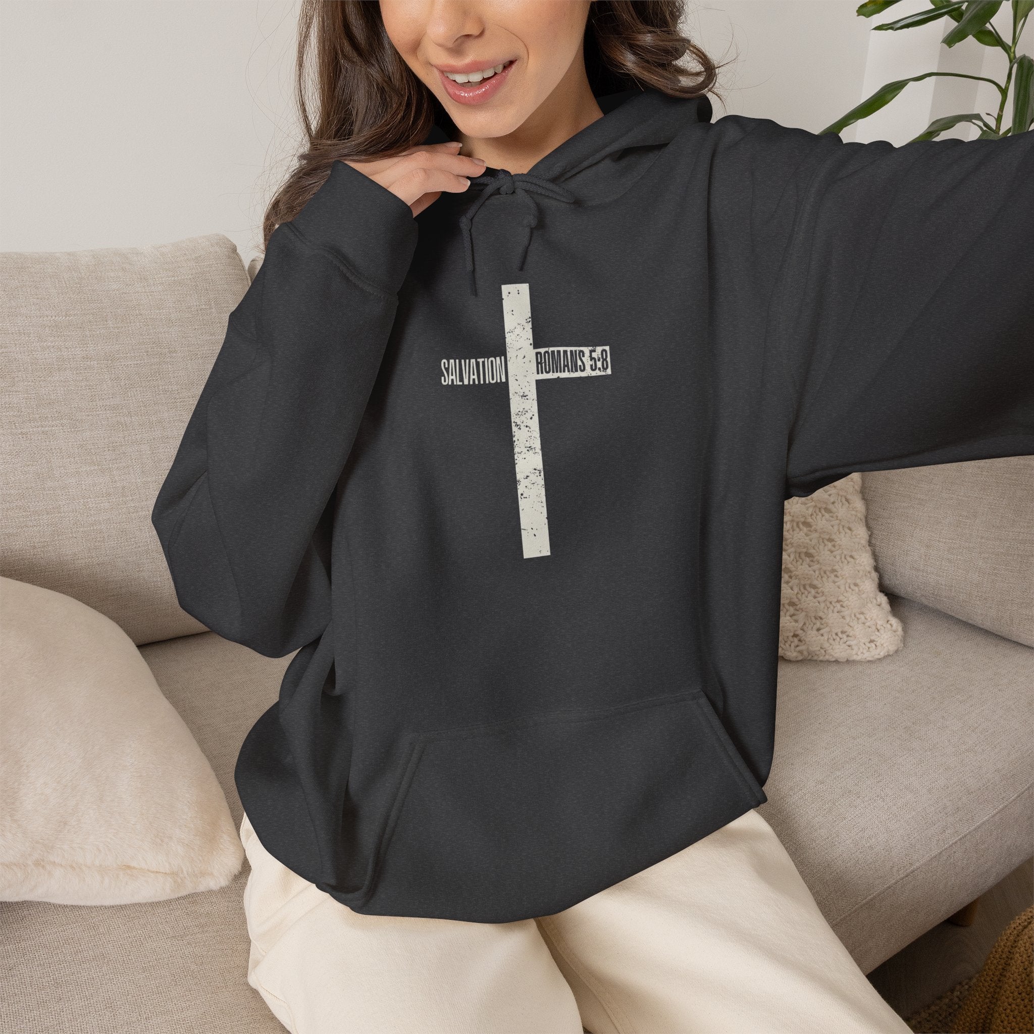 Christian Cross Salvation Hoodie – "Saved By Grace" Faith Graphic Pullover