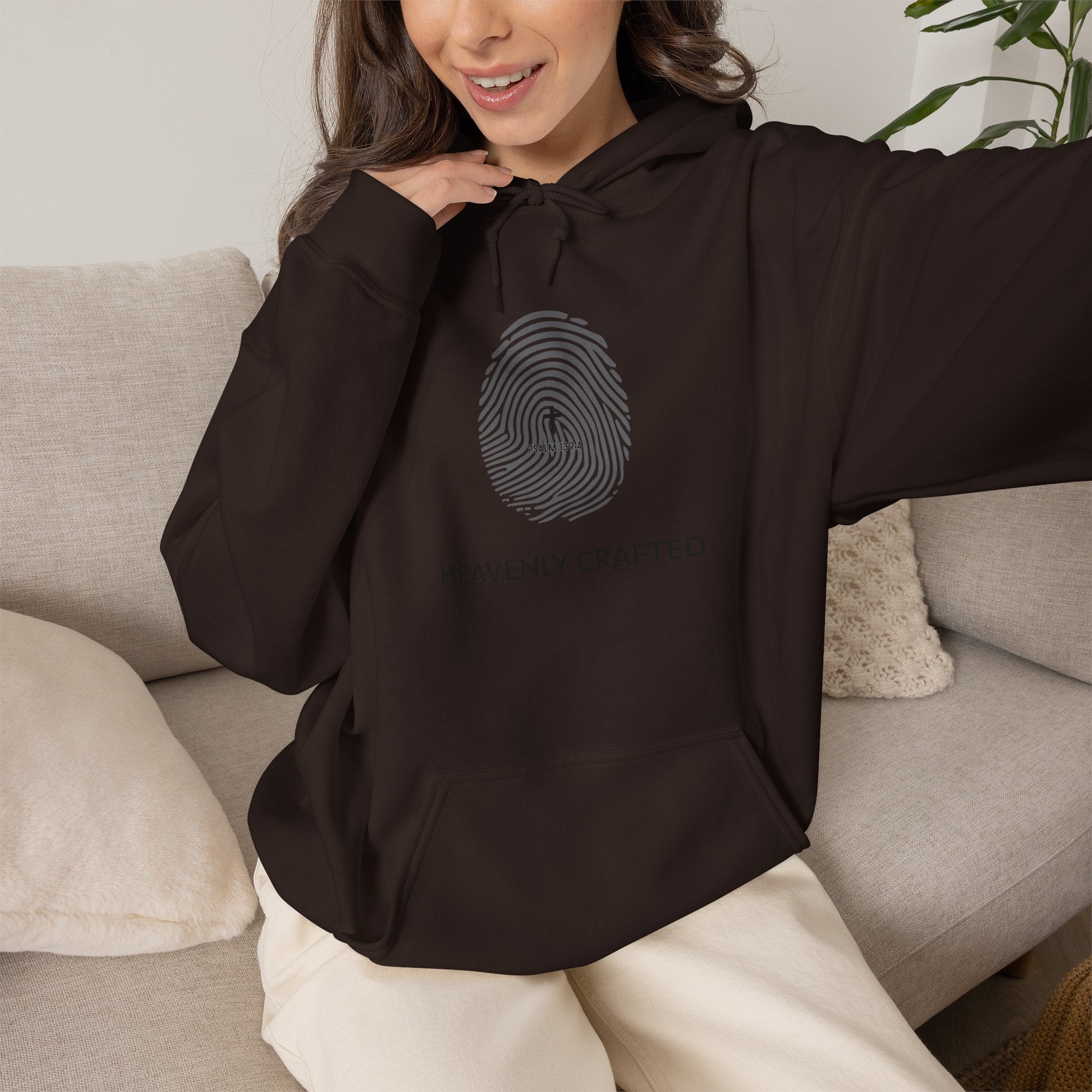 Heavenly Crafted Hoodie — Minimal Fingerprint Graphic Hooded Sweatshirt