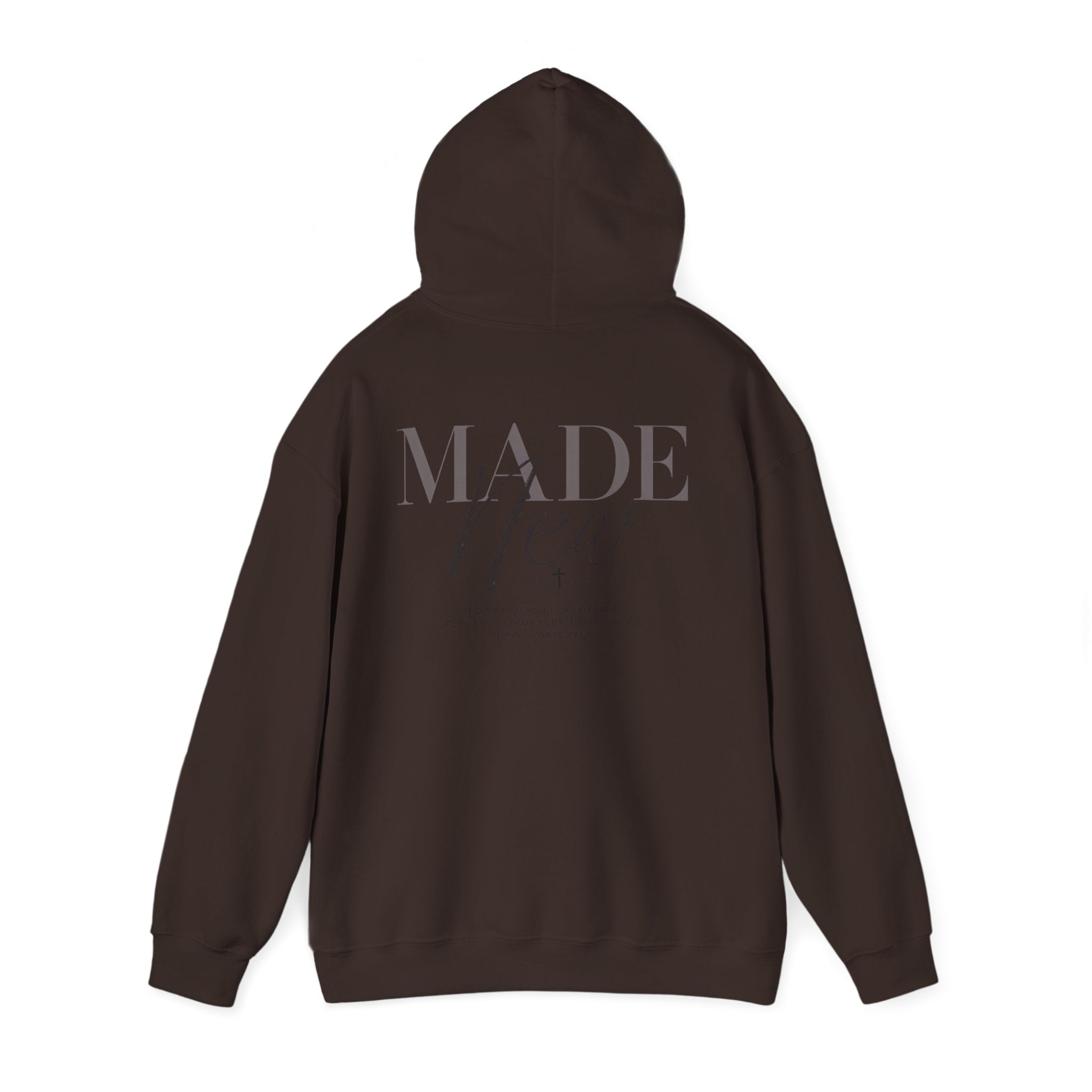 Inspirational Hoodie "Made New" Back Print Pullover, Christian Faith Sweatshirt, Minimalist Graphic Streetwear