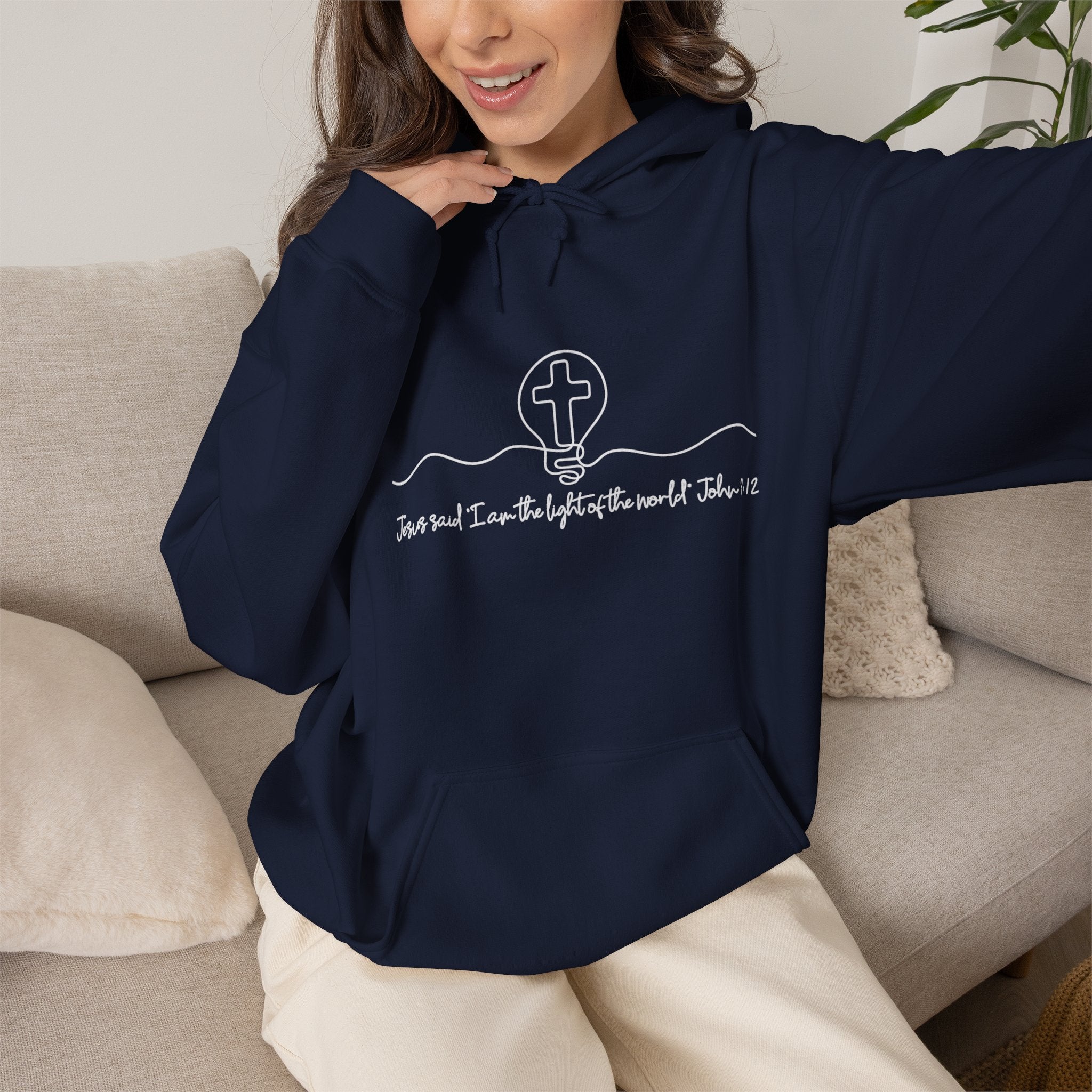 Christian Hoodie with Light of the World and Cross Design – Faith Comfort Sweatshirt