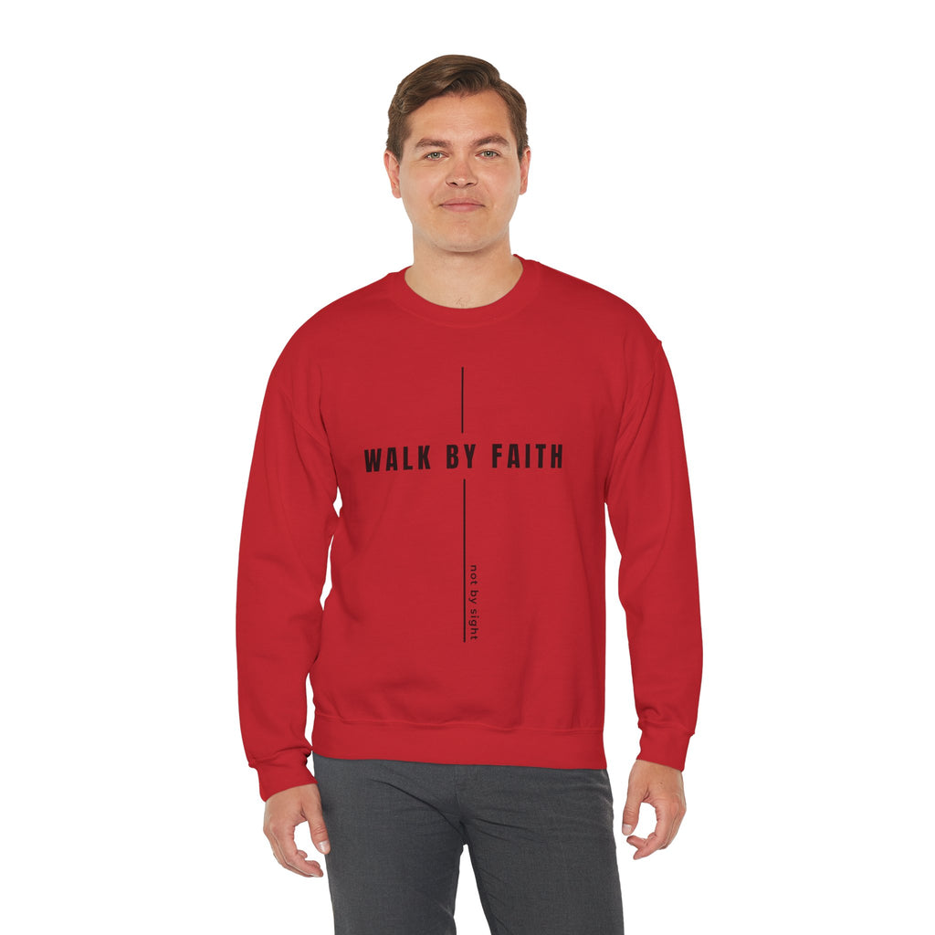 Christian Crewneck Sweatshirt "Walk By Faith" Pullover, 2 Corinthians 5:7 Apparel, Minimalist Faith Graphic Sweatshirt