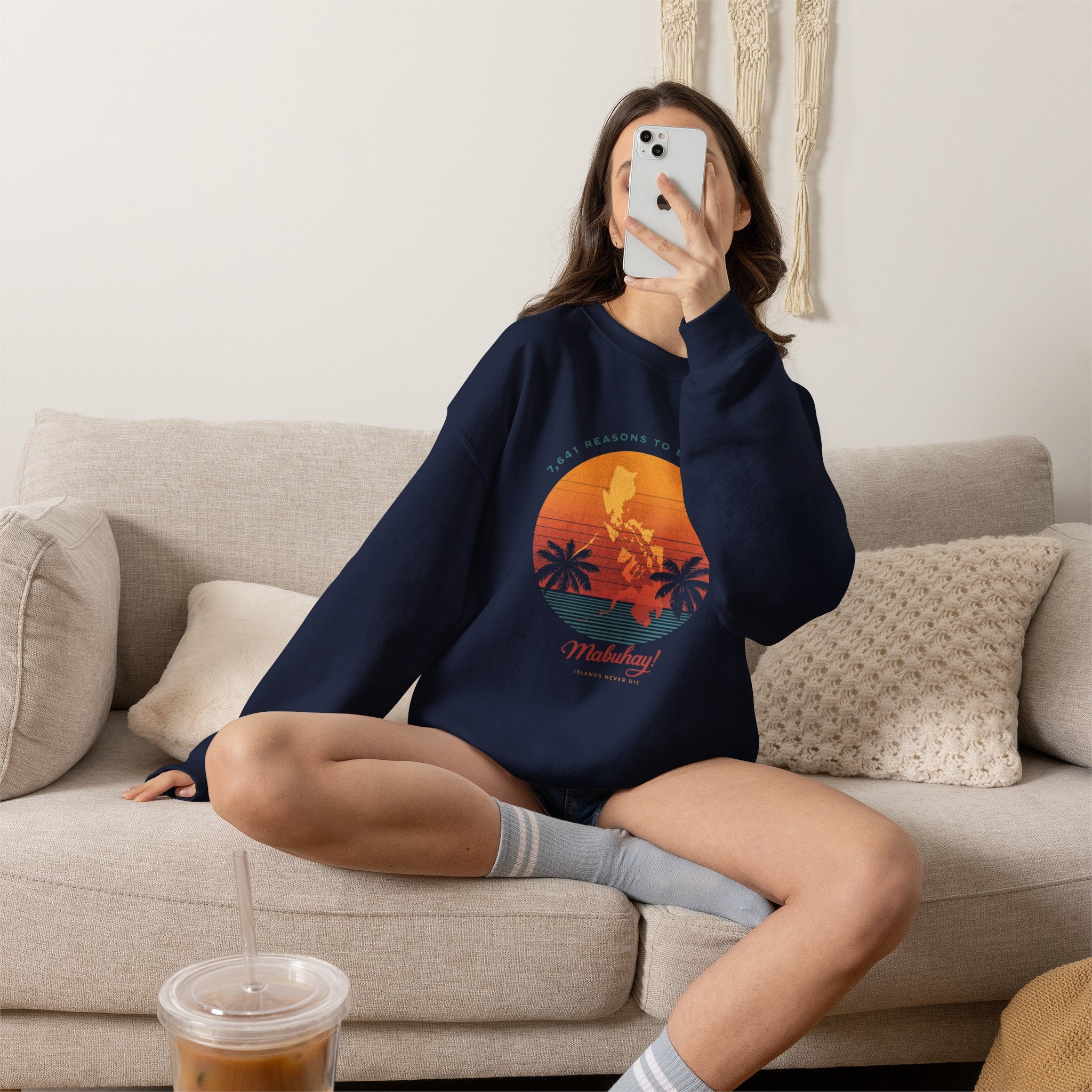 Filipino Crewneck Sweatshirt "Proud to Be Pinoy" Retro Sunset Pullover, Philippines Pride Apparel, Heritage Graphic Sweatshirt