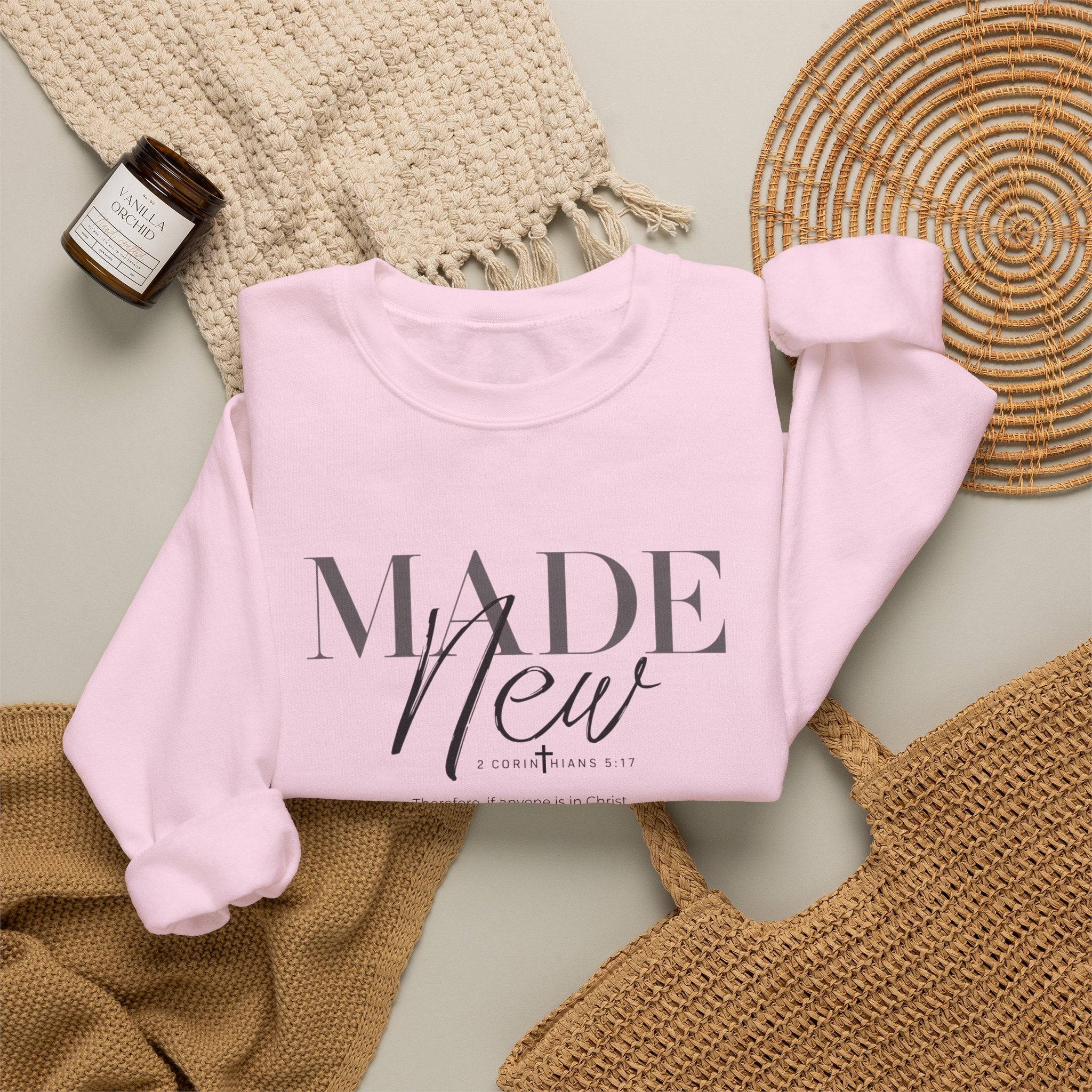 Minimalist Crewneck Sweatshirt "Made New" Pullover, Inspirational Christian Clothing, Aesthetic Daily Reminder Sweatshirt
