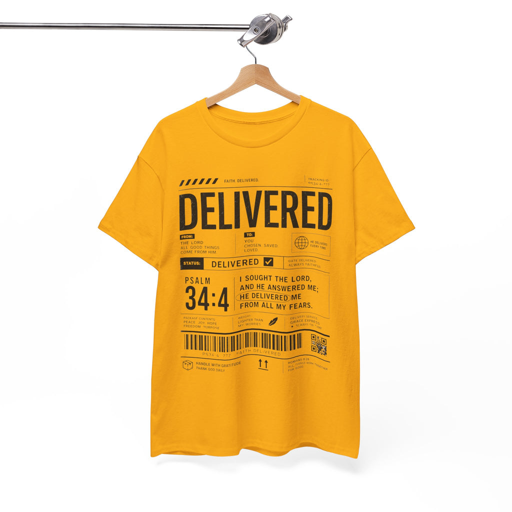 Delivered Graphic Tee — Inspirational Psalm 34:4 Christian T-Shirt