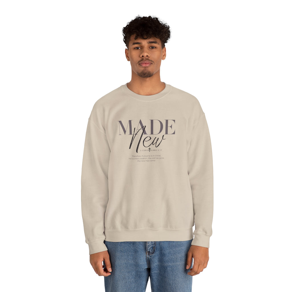 Minimalist Crewneck Sweatshirt "Made New" Pullover, Inspirational Christian Clothing, Aesthetic Daily Reminder Sweatshirt
