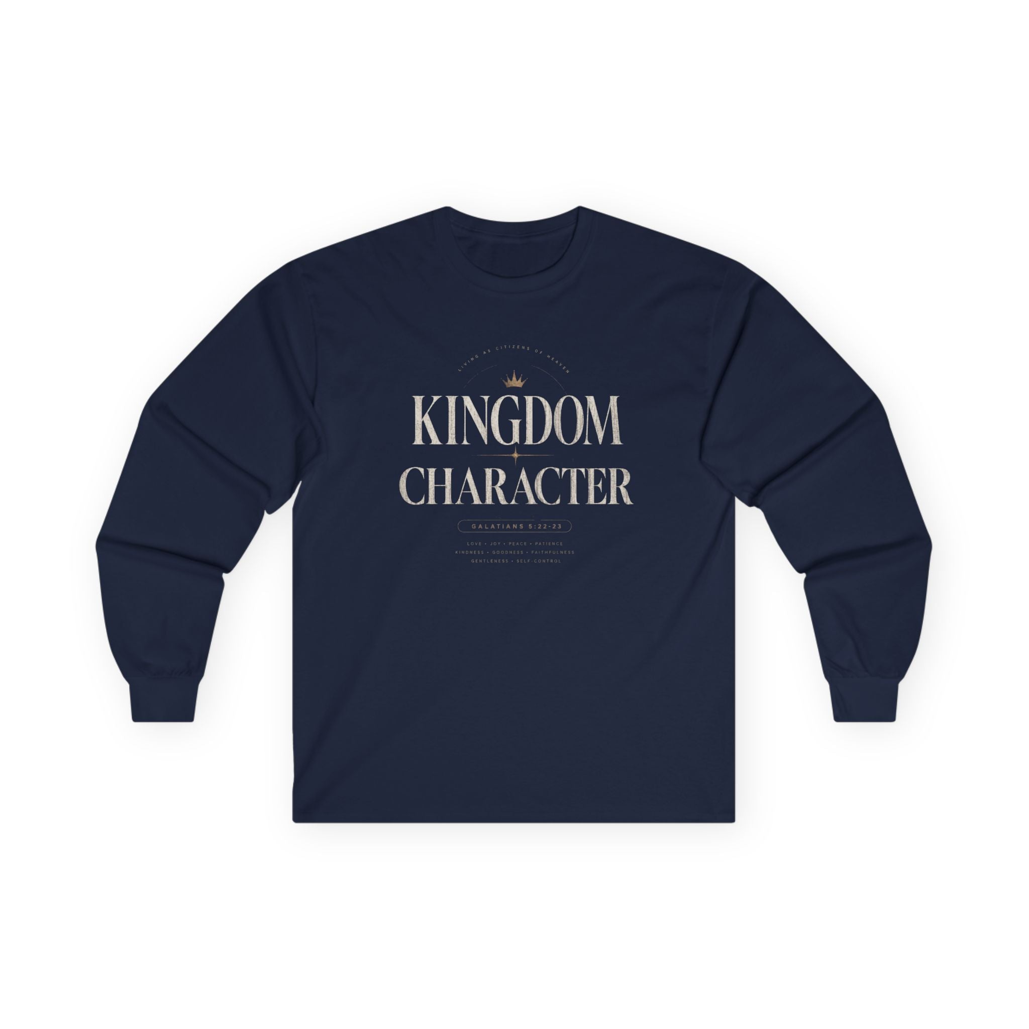 Kingdom Character Long Sleeve Tee — Inspirational Faith Graphic Shirt