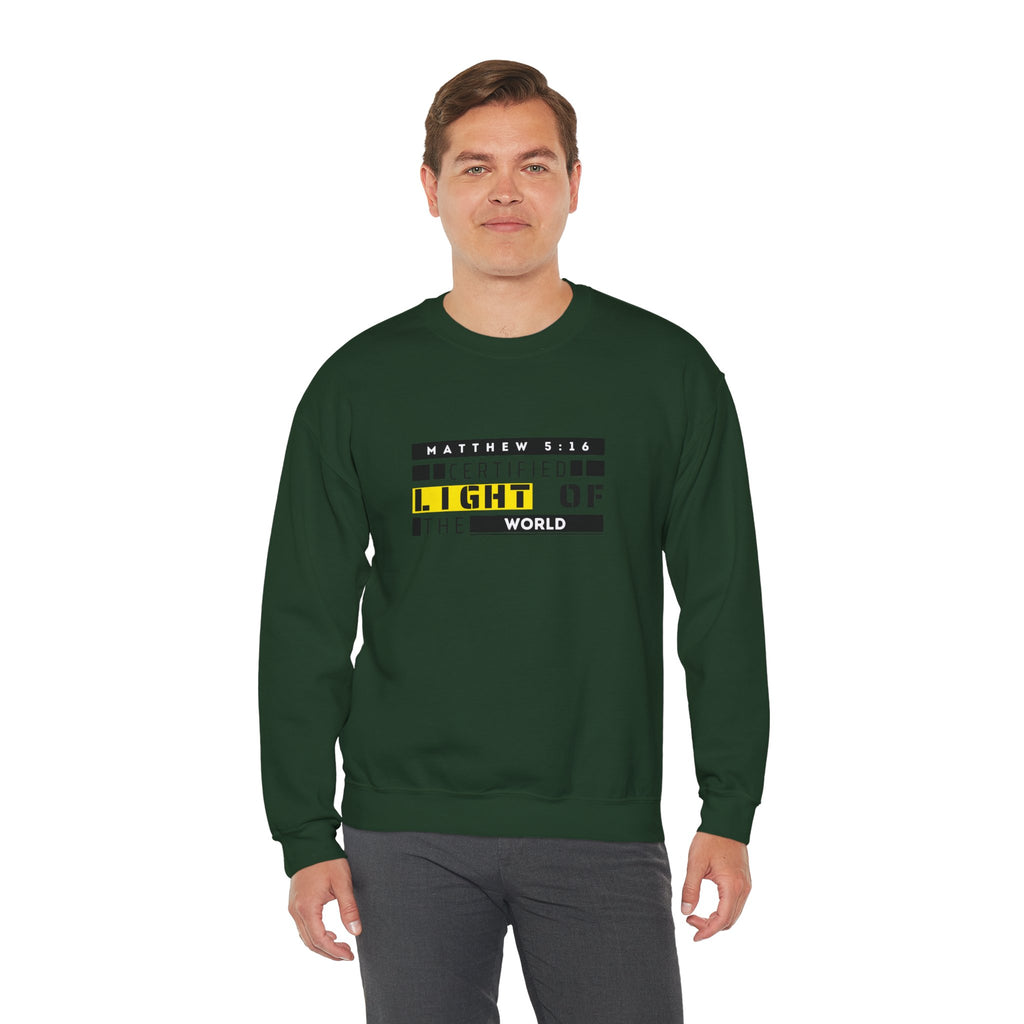 Christian Crewneck Sweatshirt "Certified Light of the World" Pullover, Matthew 5:14 Scripture Apparel, Trendy Faith Graphic Sweatshirt