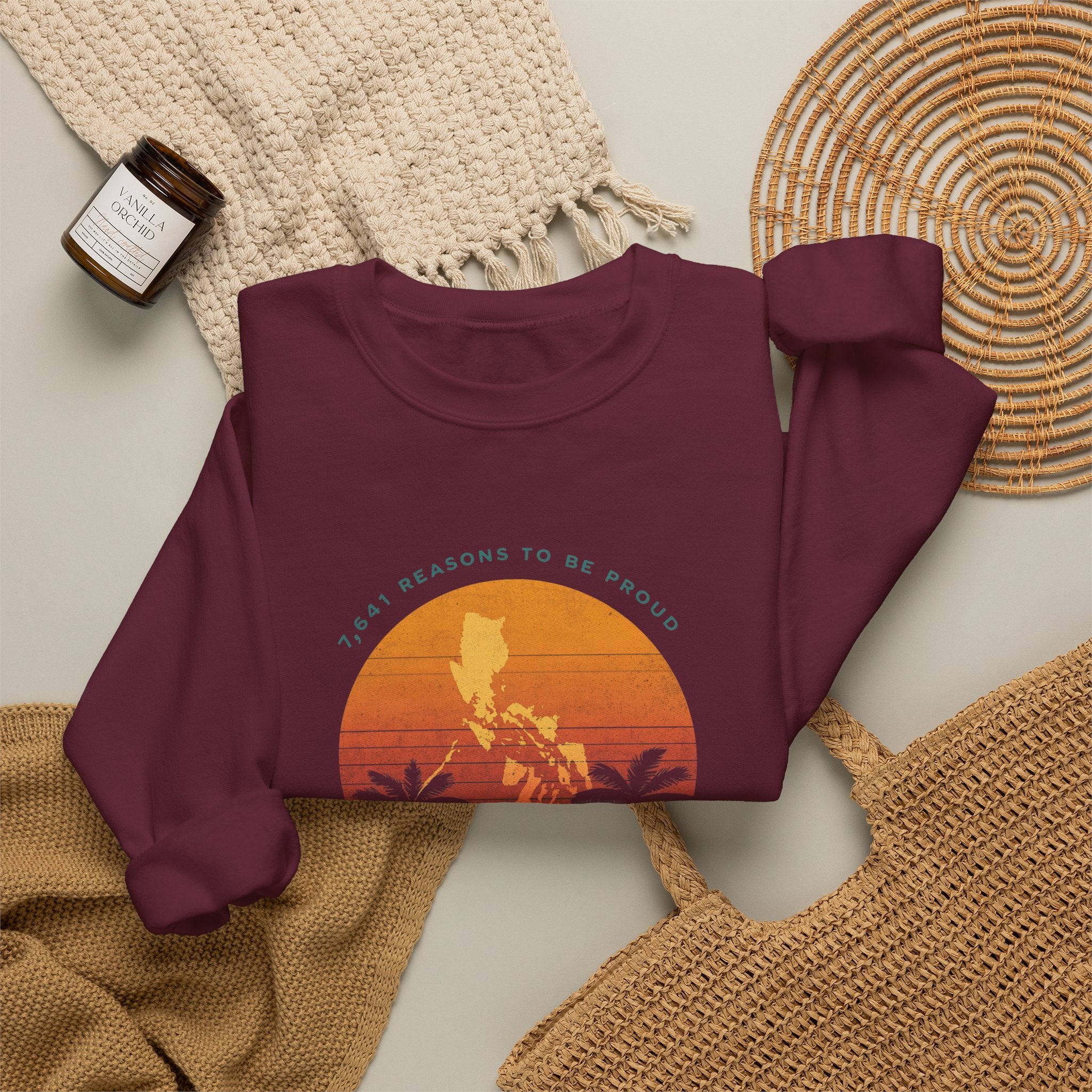 Filipino Crewneck Sweatshirt "Proud to Be Pinoy" Retro Sunset Pullover, Philippines Pride Apparel, Heritage Graphic Sweatshirt