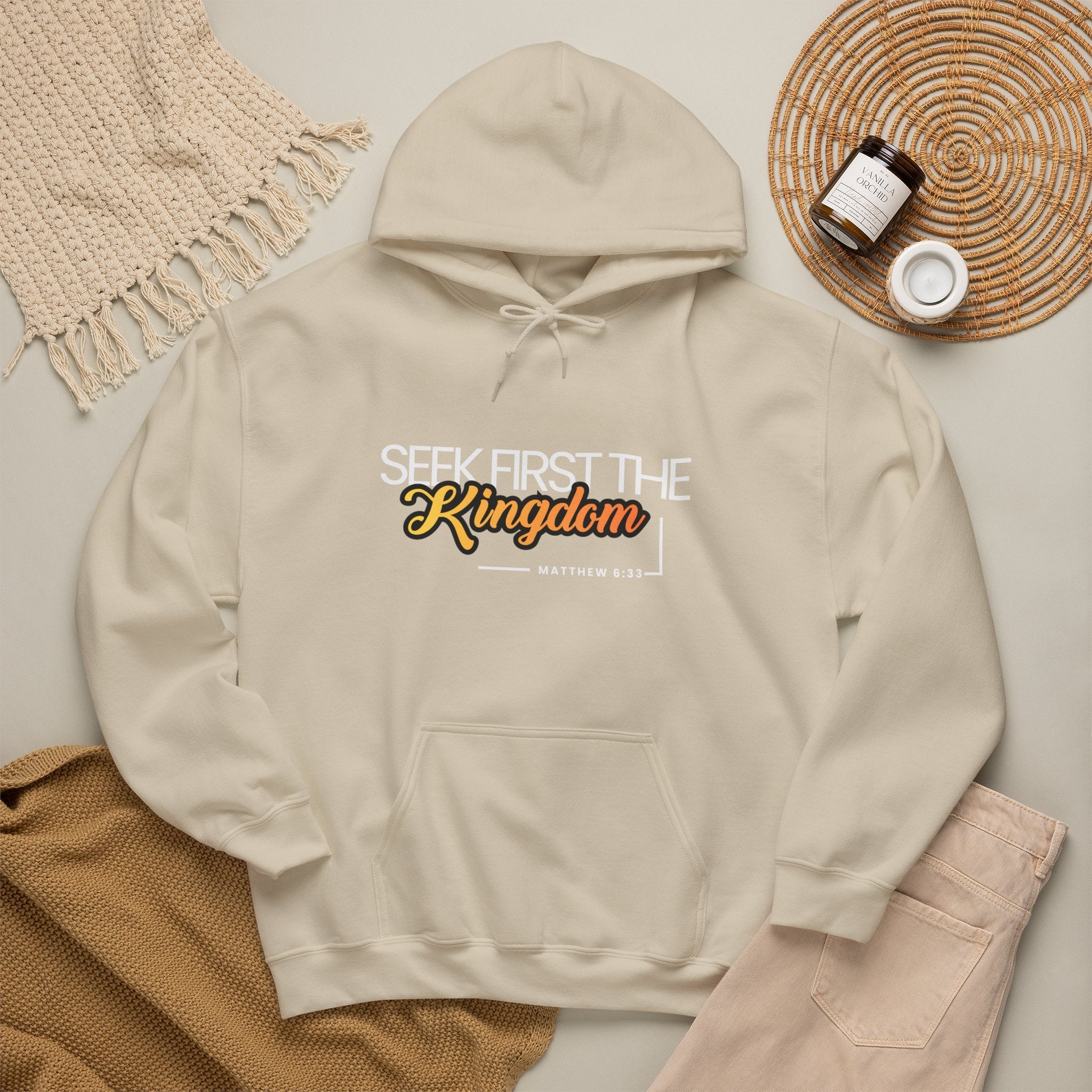 Seek First the Kingdom Hoodie - Christian Faith Scripture Sweatshirt (Matthew 6:33)