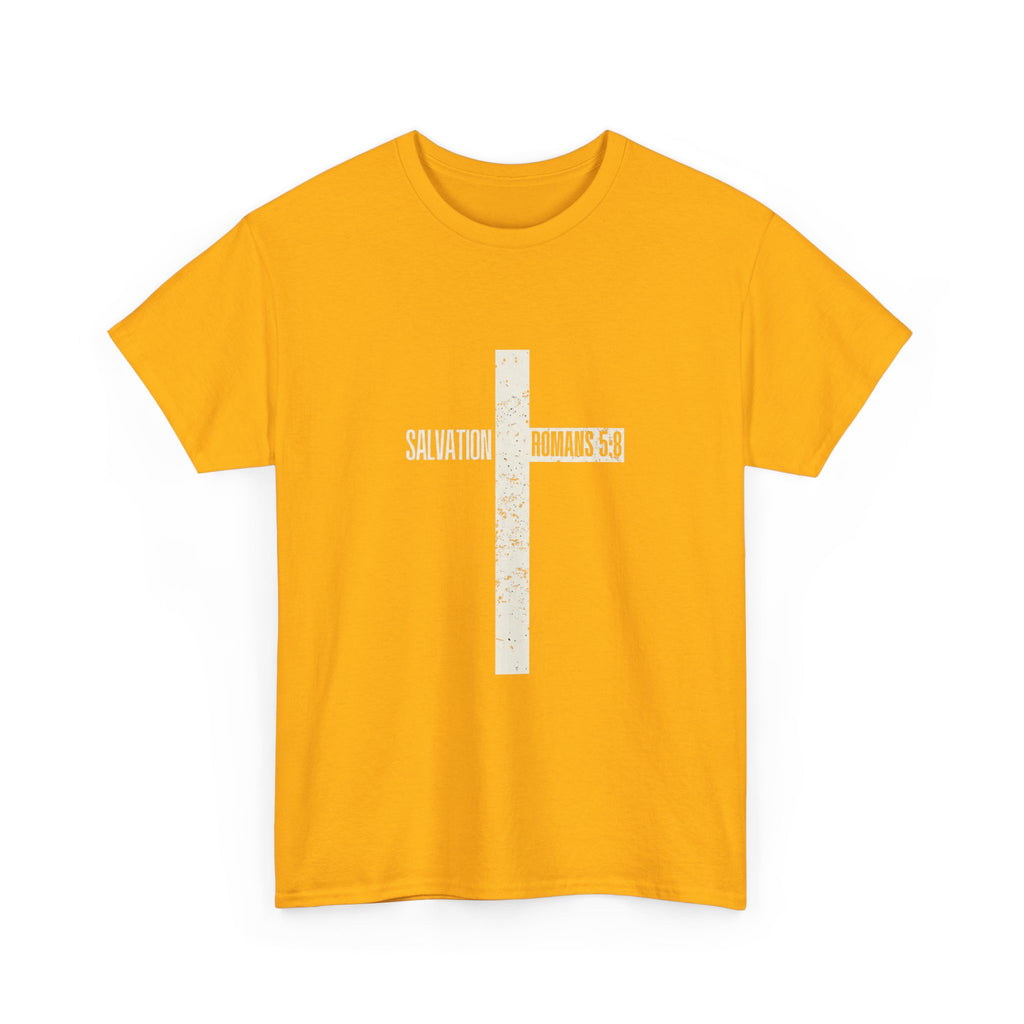Christian Cross T-Shirt — "Salvation Romans 5:8" Faith Tee