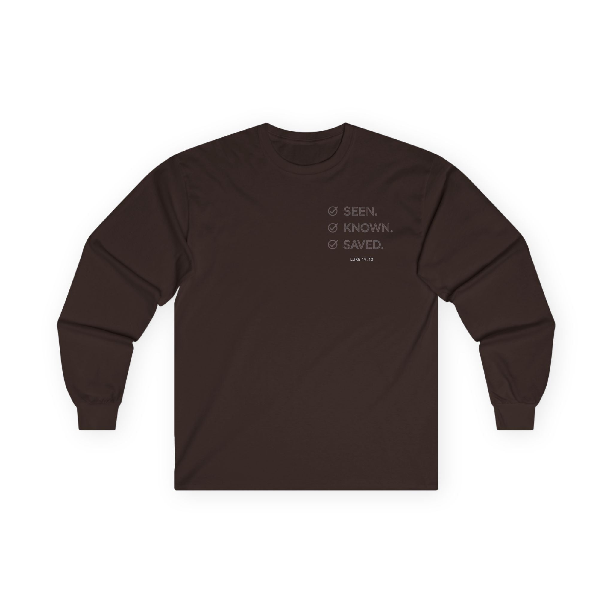 Seen. Known. Saved. Long Sleeve Christian Tee