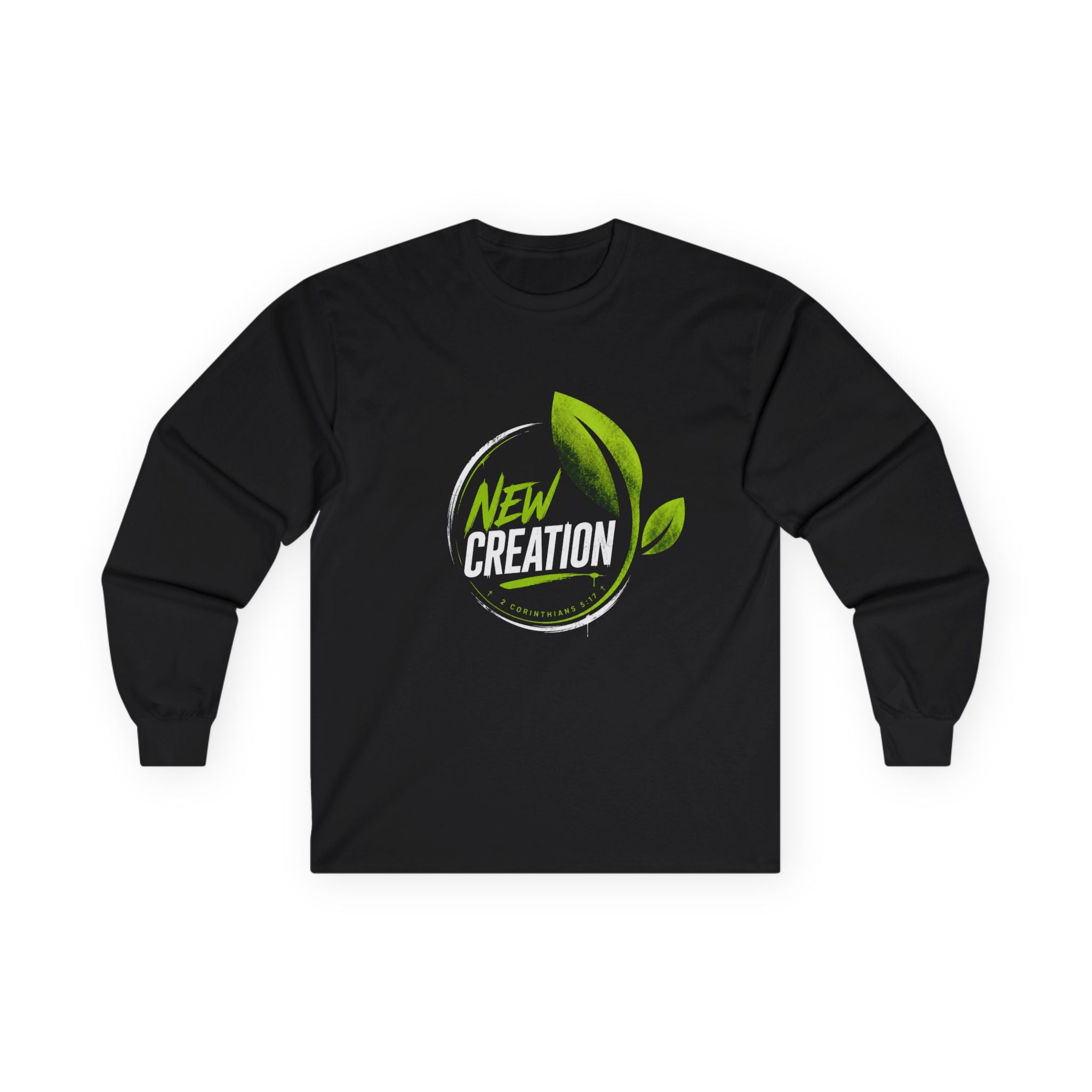 New Creation Long Sleeve Christian Tee — Green Leaf Faith Graphic