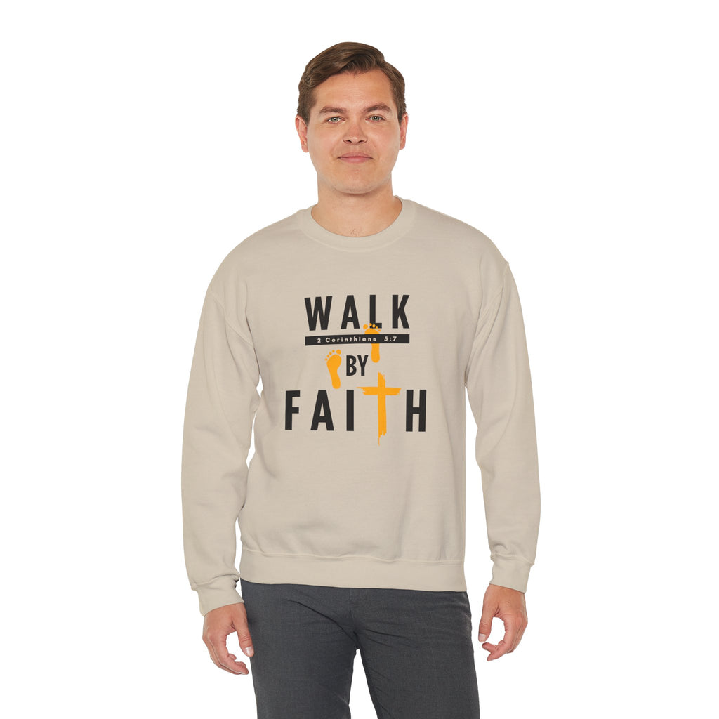 Christian Crewneck Sweatshirt "Walk By Faith" Pullover, 2 Corinthians 5:7 Apparel, Inspirational Faith Graphic Sweatshirt