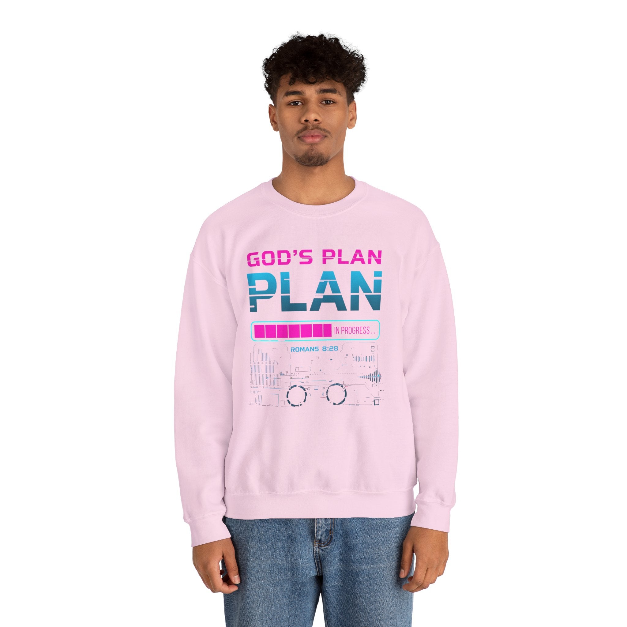 God's Plan Crewneck Sweatshirt — Retro Neon Faith Graphic