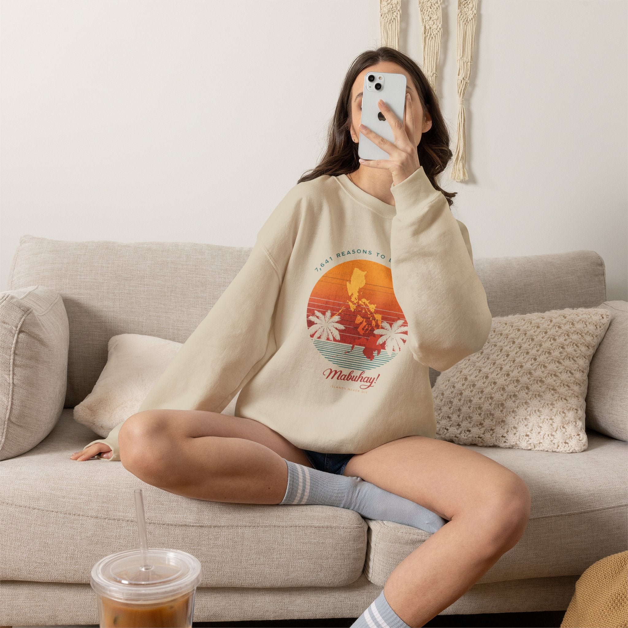 Filipino Crewneck Sweatshirt "Proud to Be Pinoy" Retro Sunset Pullover, Philippines Pride Apparel, Heritage Graphic Sweatshirt