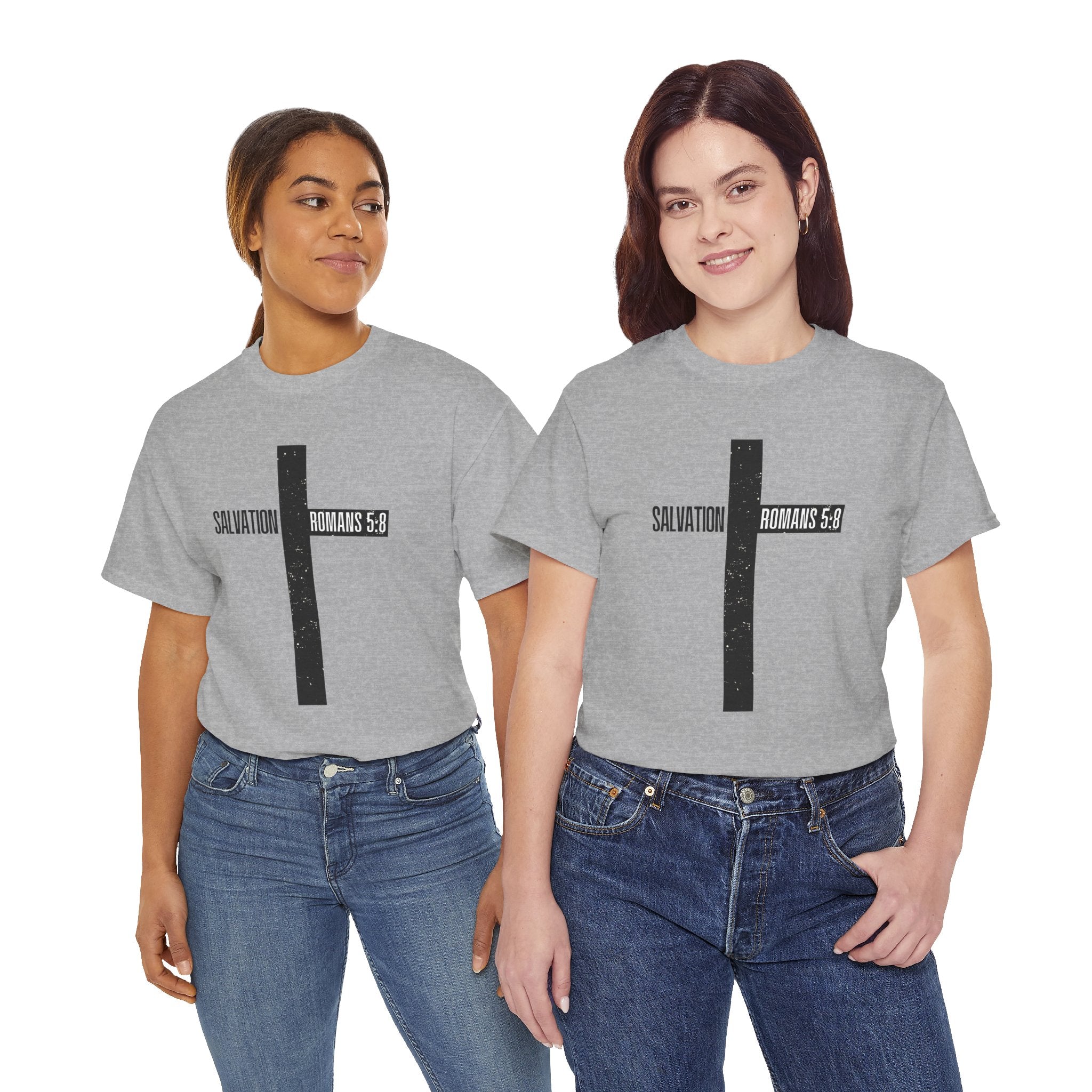 Christian Cross T-Shirt — "Salvation Romans 5:8" Faith Tee