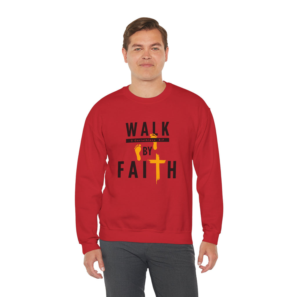 Christian Crewneck Sweatshirt "Walk By Faith" Pullover, 2 Corinthians 5:7 Apparel, Inspirational Faith Graphic Sweatshirt