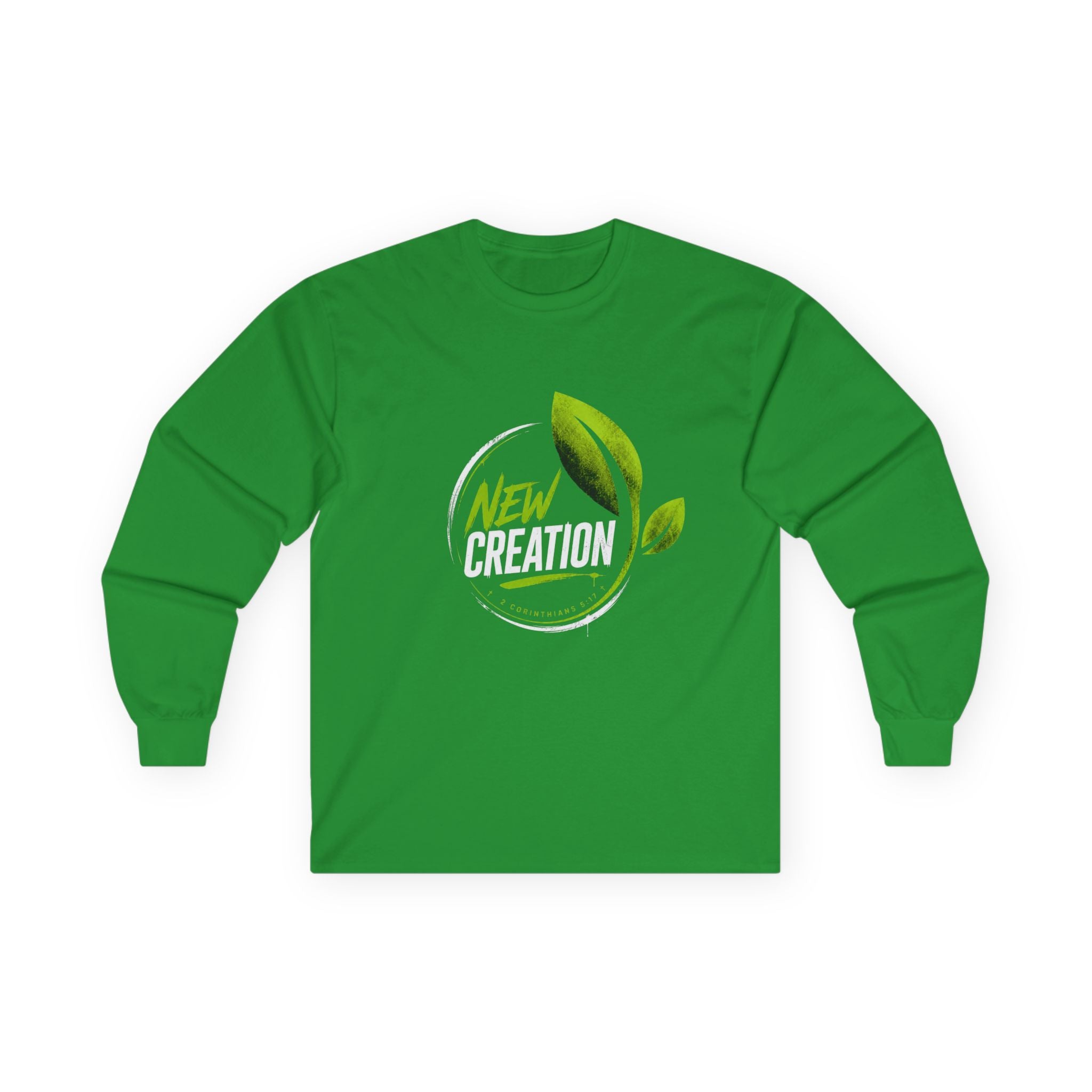 New Creation Long Sleeve Christian Tee — Green Leaf Faith Graphic