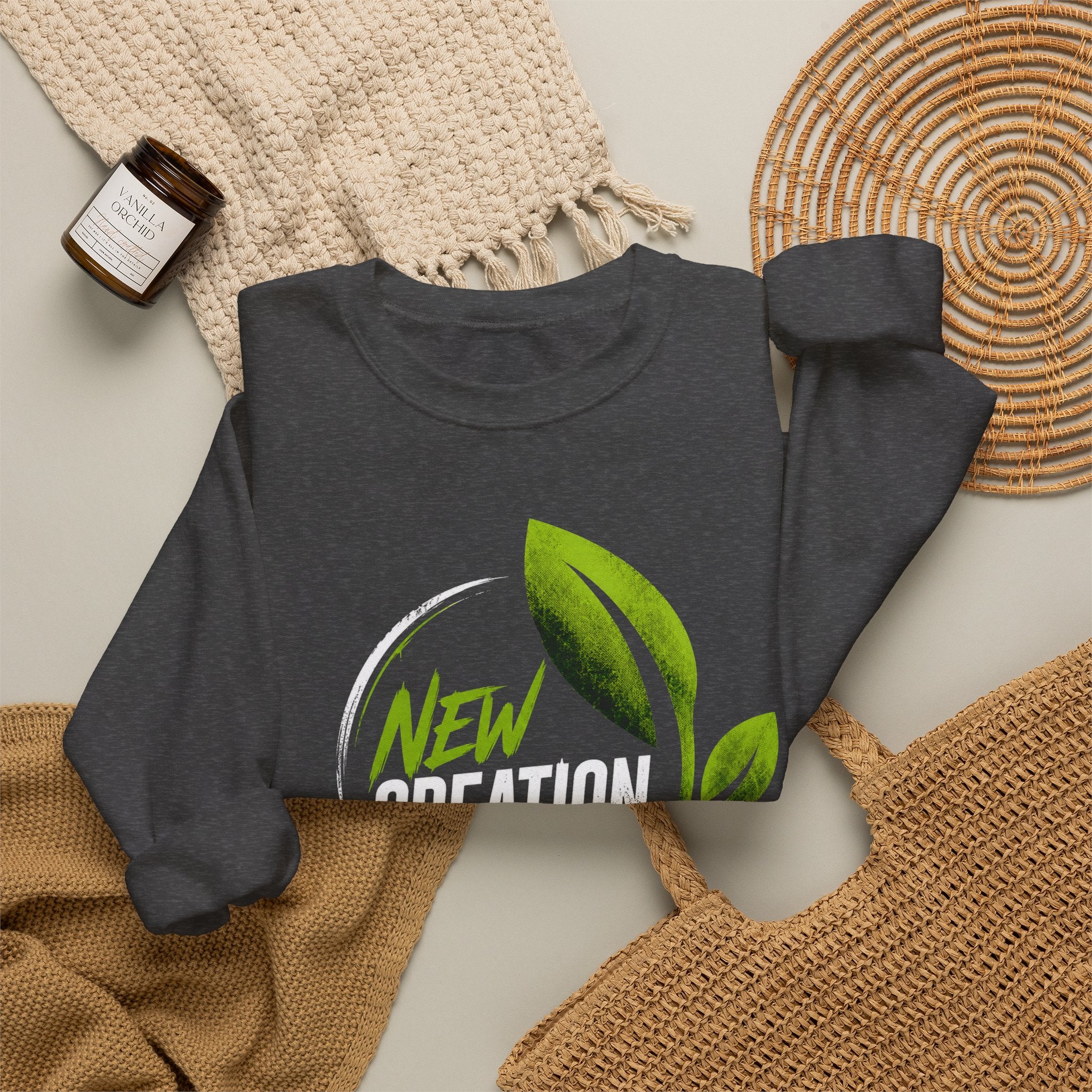 New Creation Sweatshirt – Christian Faith Green Leaf Crewneck