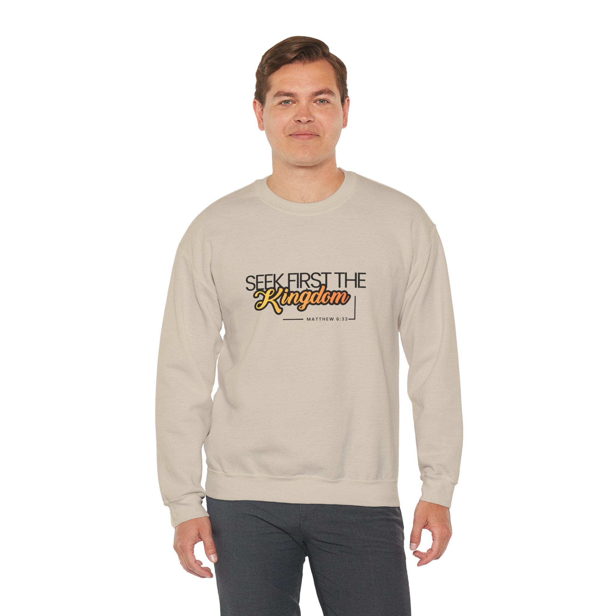 Seek First the Kingdom Crewneck Sweatshirt — Christian Faith Graphic Sweatshirt