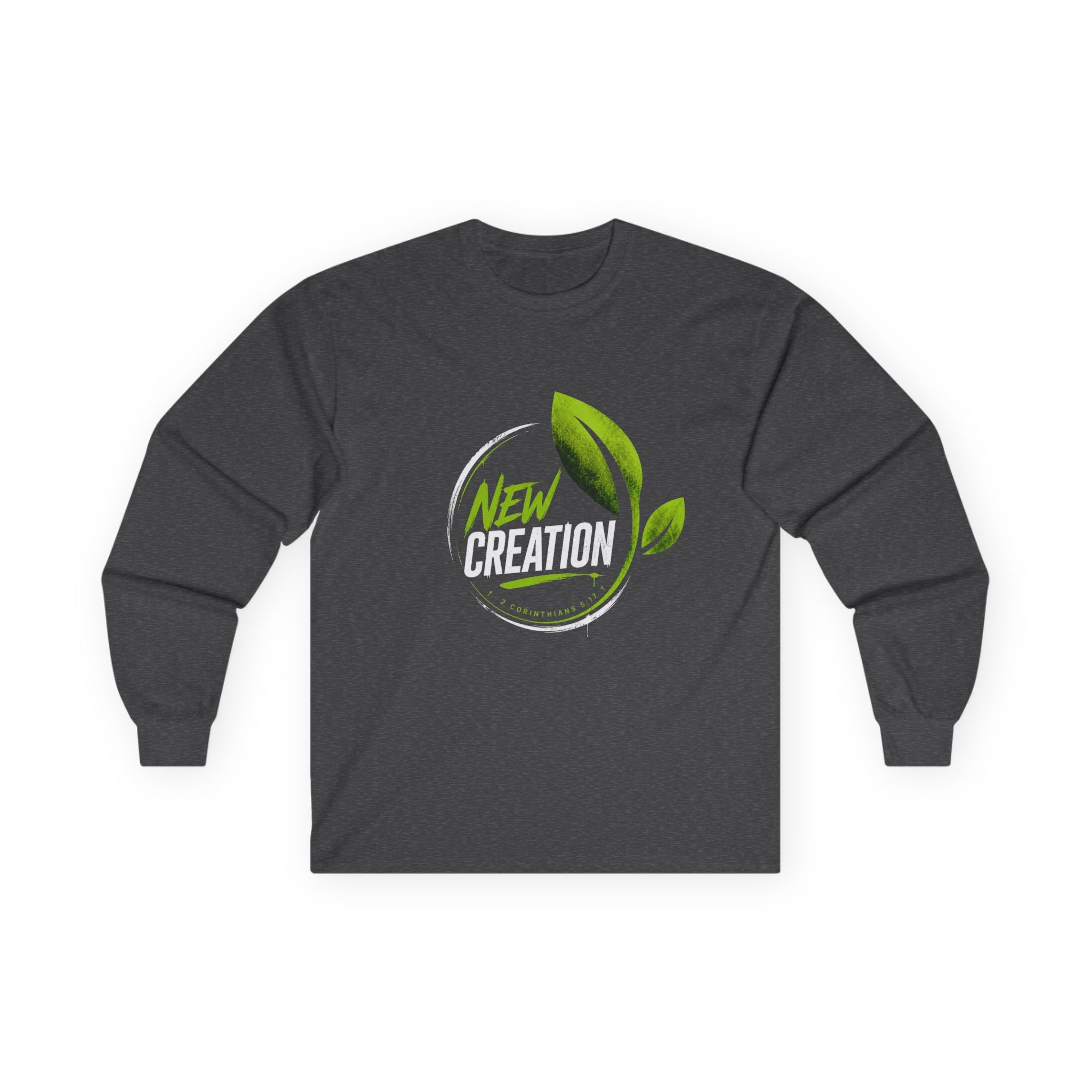 New Creation Long Sleeve Christian Tee — Green Leaf Faith Graphic