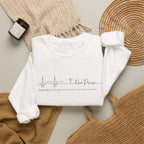 Christian Crewneck Sweatshirt "One Family One Faith One Praise" Pullover, Minimalist Heartbeat Script Apparel, Religious Graphic Sweatshirt