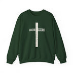 Christian Crewneck Sweatshirt "Salvation" Romans 5:8 Pullover, White Cross Graphic Apparel, Rustic Style Faith Sweatshirt