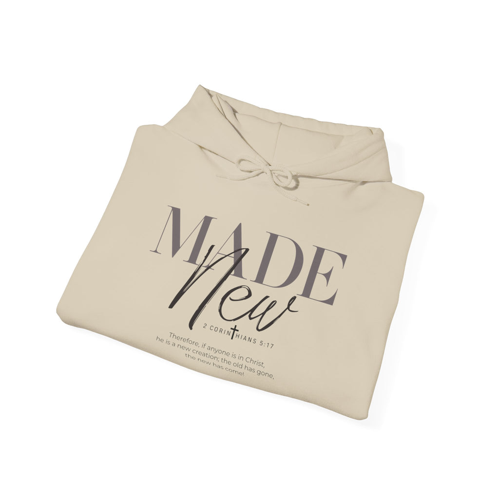 Minimalist Hoodie "Made New" Front Print Pullover, Inspirational Christian Sweatshirt, Aesthetic Faith Clothing