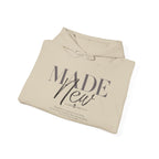 Minimalist Hoodie "Made New" Front Print Pullover, Inspirational Christian Sweatshirt, Aesthetic Faith Clothing