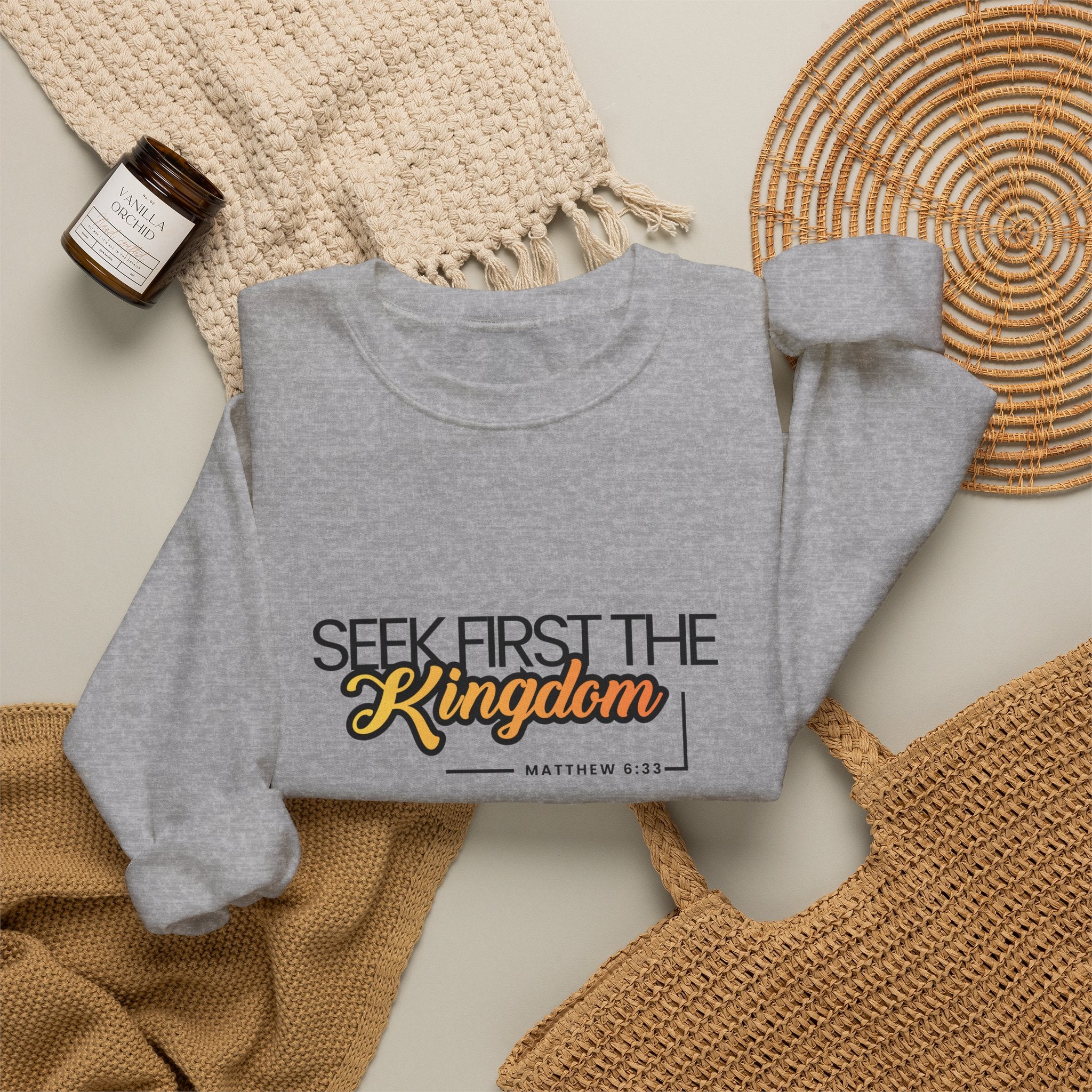 Seek First the Kingdom Crewneck Sweatshirt — Christian Faith Graphic Sweatshirt