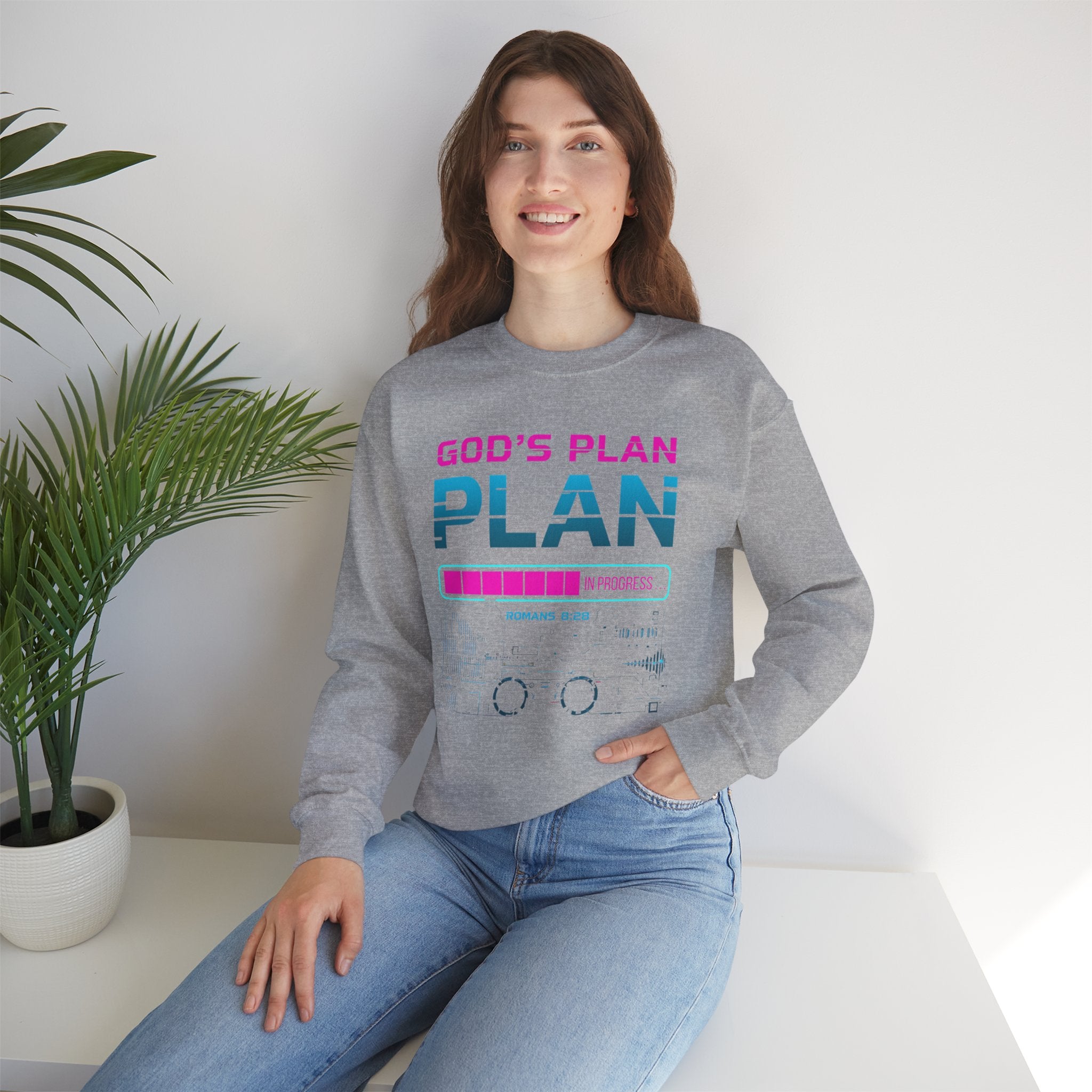 God's Plan Crewneck Sweatshirt — Retro Neon Faith Graphic