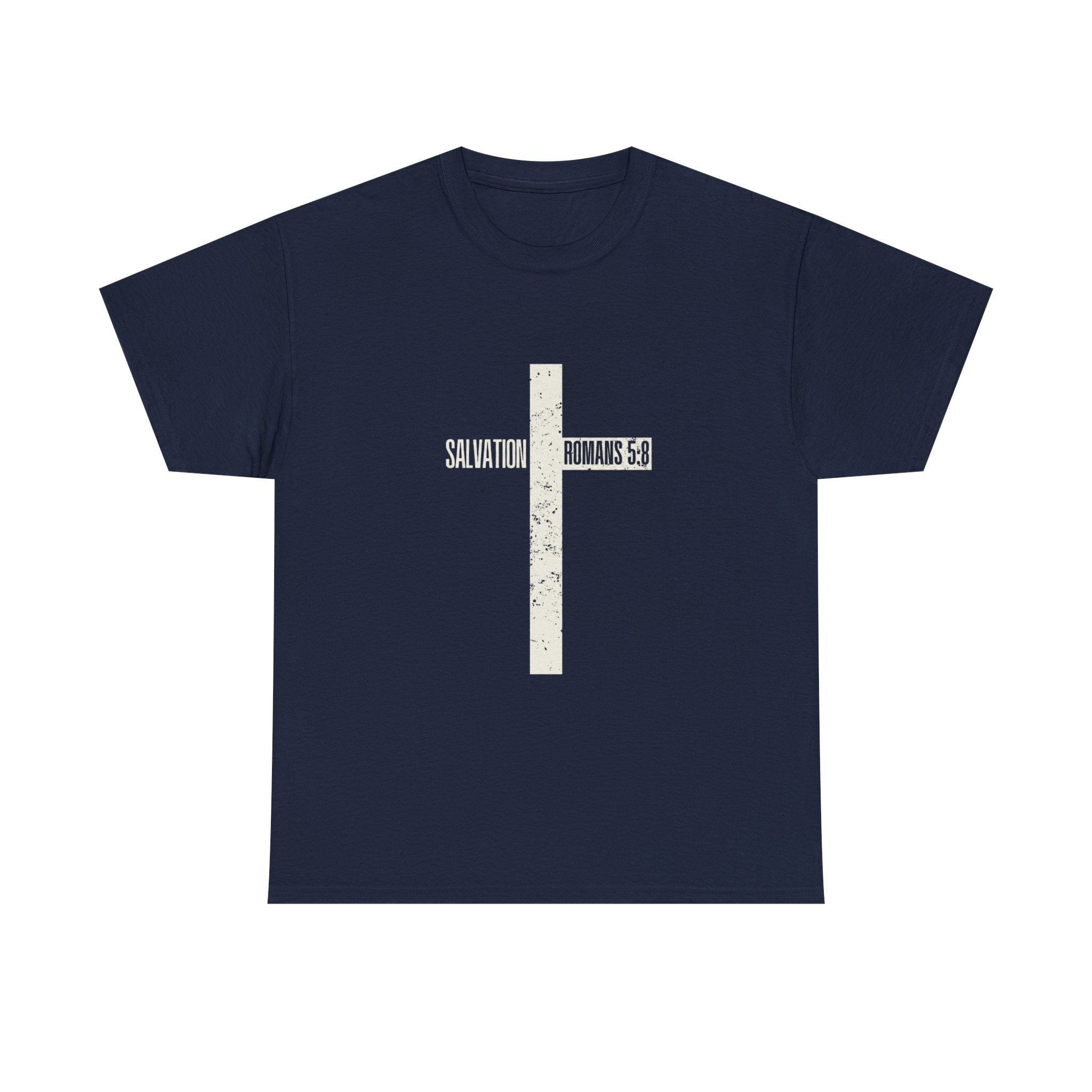Christian Cross T-Shirt — "Salvation Romans 5:8" Faith Tee