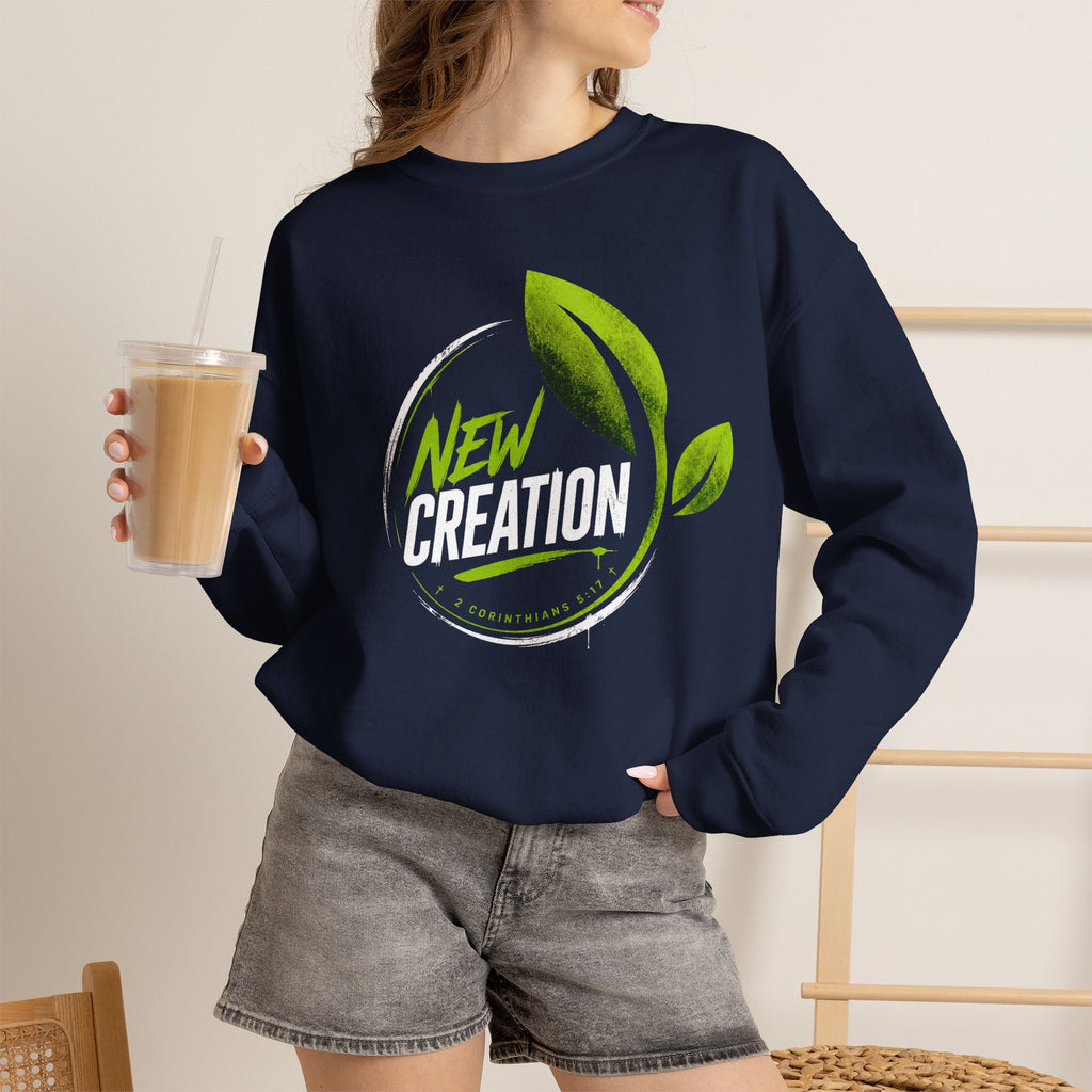 New Creation Sweatshirt – Christian Faith Green Leaf Crewneck