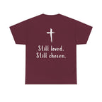 Christian Tee — "Not Perfect, Forgiven" Romans 5:8 Graphic T-Shirt (Still Loved / Still Chosen)