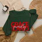 Crewneck Sweatshirt — "Grace Powered By God" Christian Faith Pullover (Ephesians 2:8)