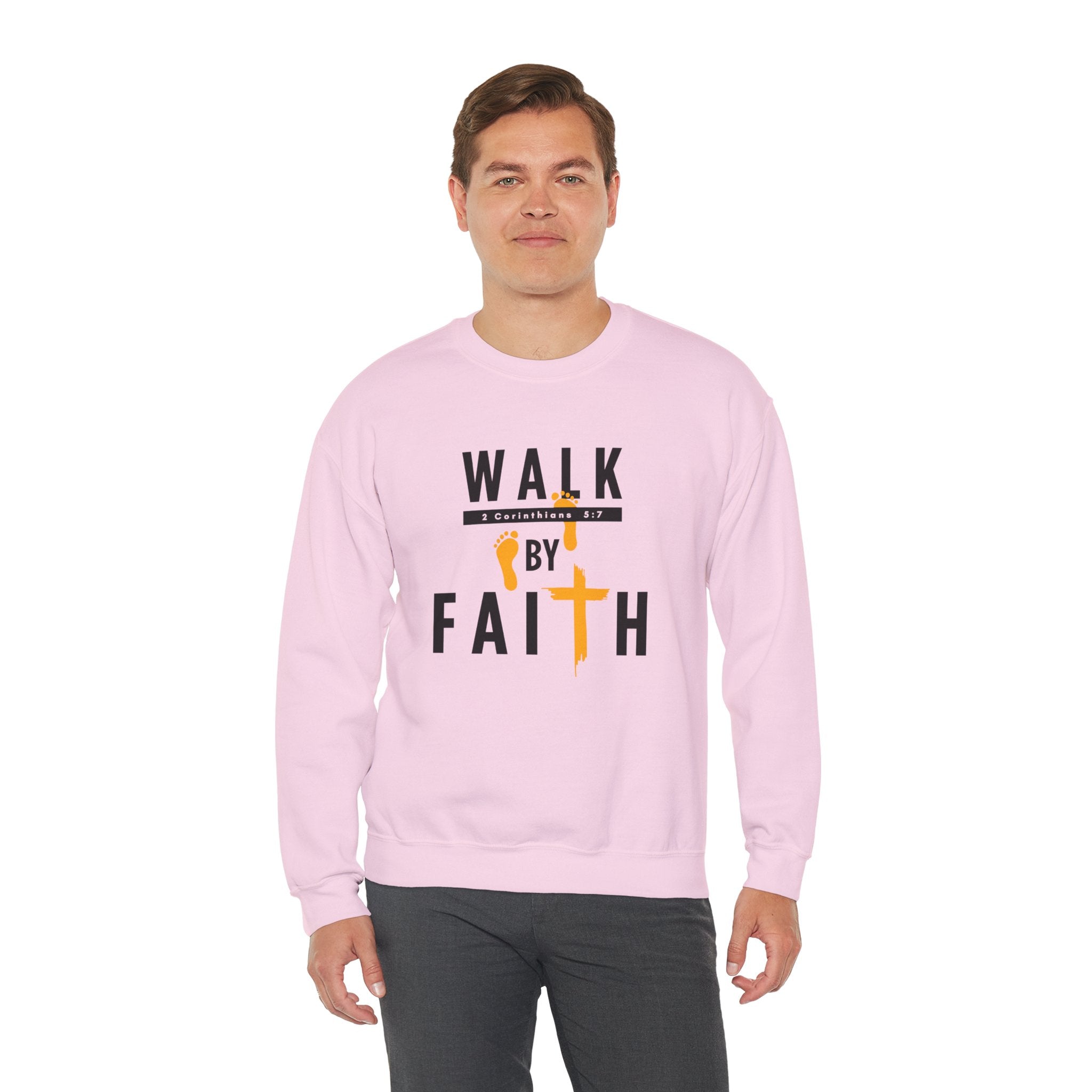 Christian Crewneck Sweatshirt "Walk By Faith" Pullover, 2 Corinthians 5:7 Apparel, Inspirational Faith Graphic Sweatshirt