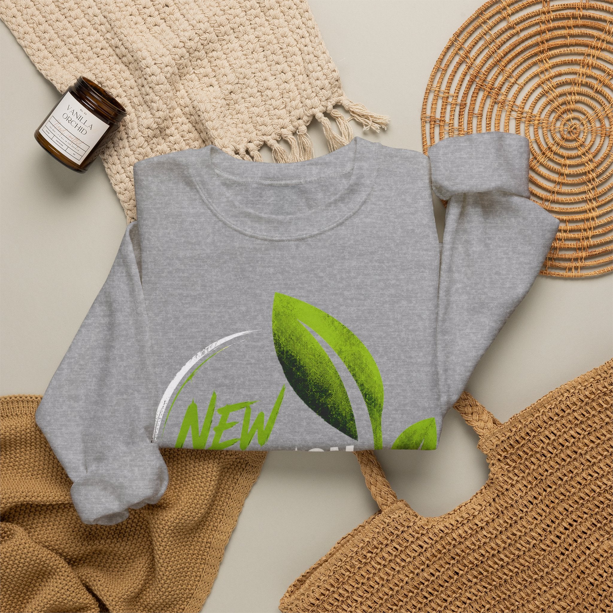 Christian Crewneck Sweatshirt "New Creation" Pullover, 2 Corinthians 5:17 Scripture Apparel, Green Leaf Graphic Sweatshirt
