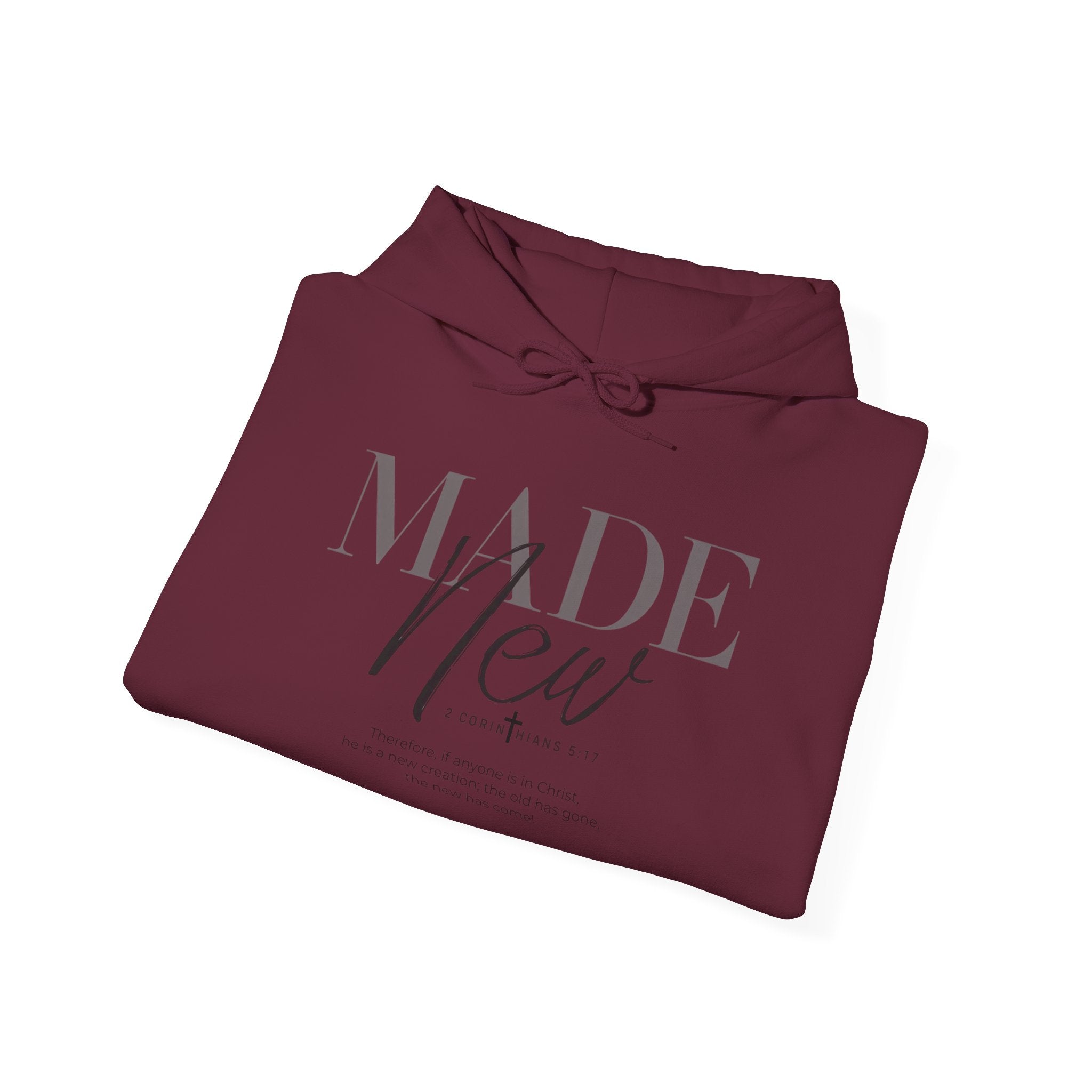 Minimalist Hoodie "Made New" Front Print Pullover, Inspirational Christian Sweatshirt, Aesthetic Faith Clothing