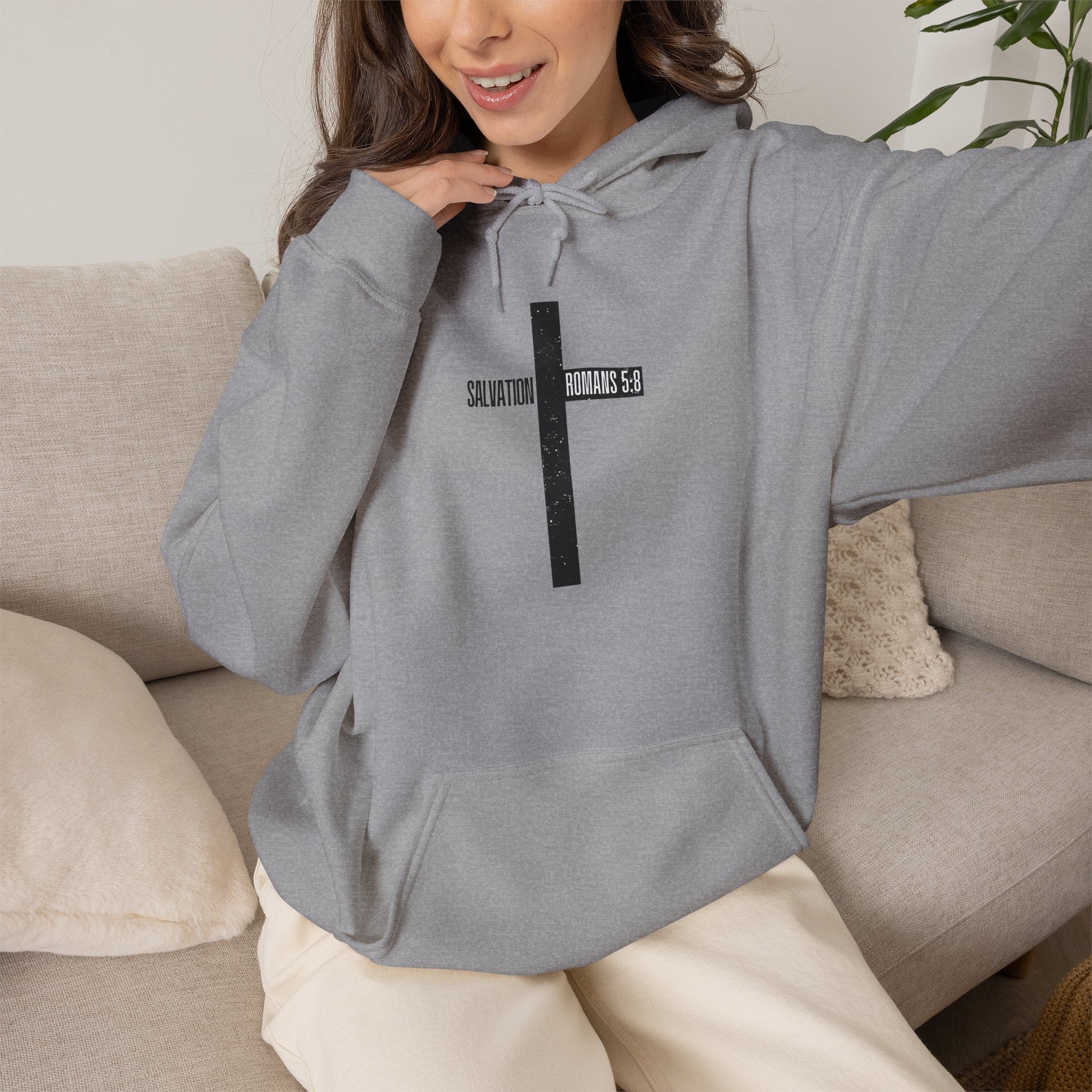 Faith Cross Salvation Hoodie — Minimalist Black Cross Christian Hoodie