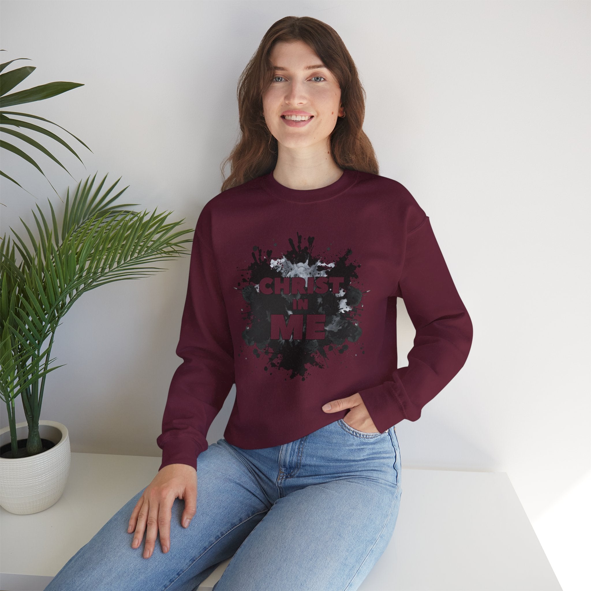 Christian Crewneck Sweatshirt "Christ in Me" Pullover, Galatians 2:20 Apparel, Inspirational Religious Graphic Sweatshirt