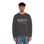 Christian Crewneck Sweatshirt "Seek First the Kingdom" Pullover, Matthew 6:33 Scripture Apparel, Inspirational Faith Graphic Sweatshirt