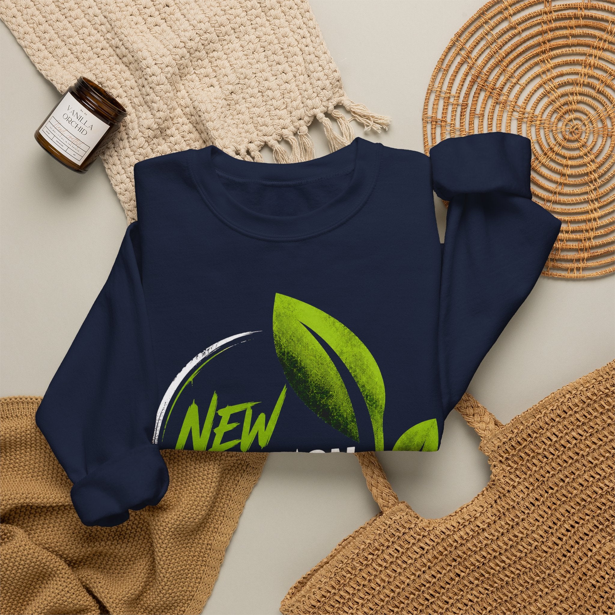 Christian Crewneck Sweatshirt "New Creation" Pullover, 2 Corinthians 5:17 Scripture Apparel, Green Leaf Graphic Sweatshirt