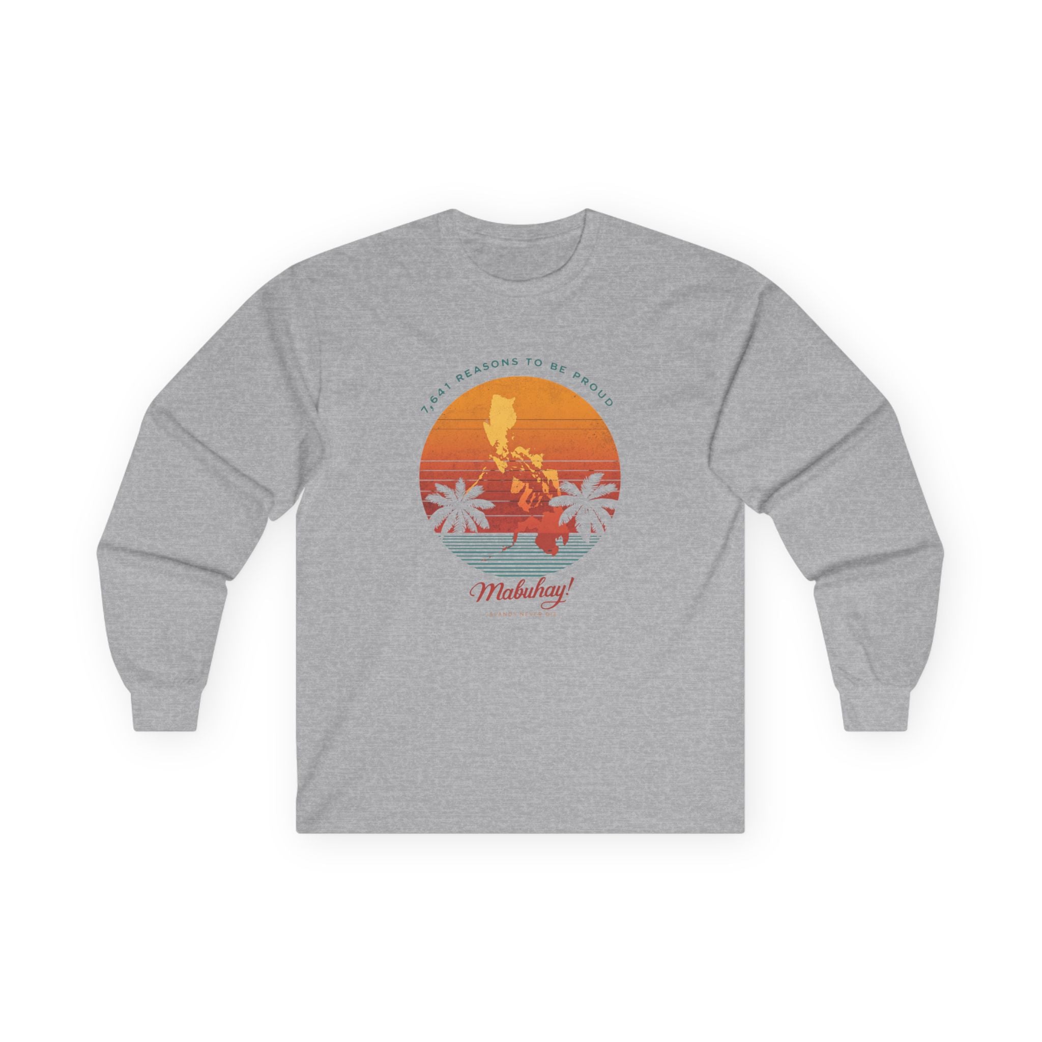 Long Sleeve Tee — 'Map of the Philippines' Retro Sunset Surf Design