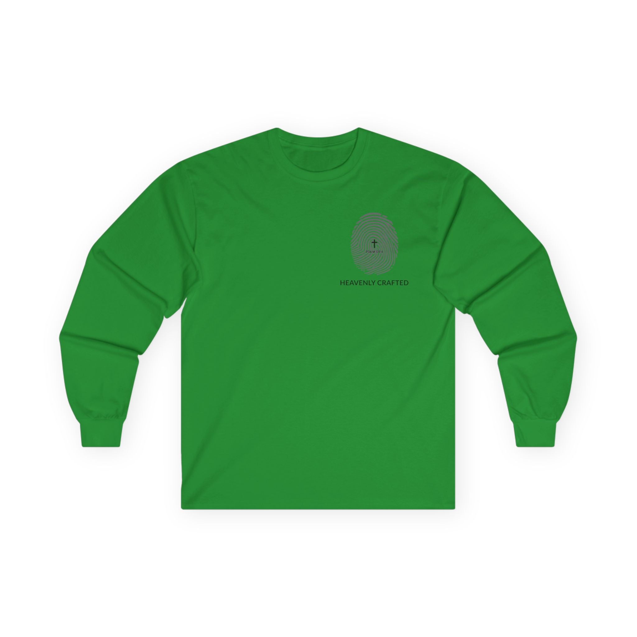 Fingerprint Graphic Long Sleeve Christian Tee — Heavenly Crafted Chest Print