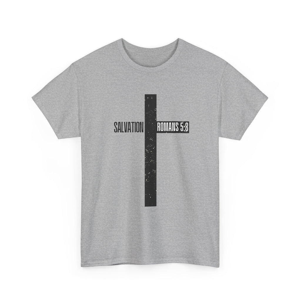 Christian Cross T-Shirt — "Salvation Romans 5:8" Faith Tee