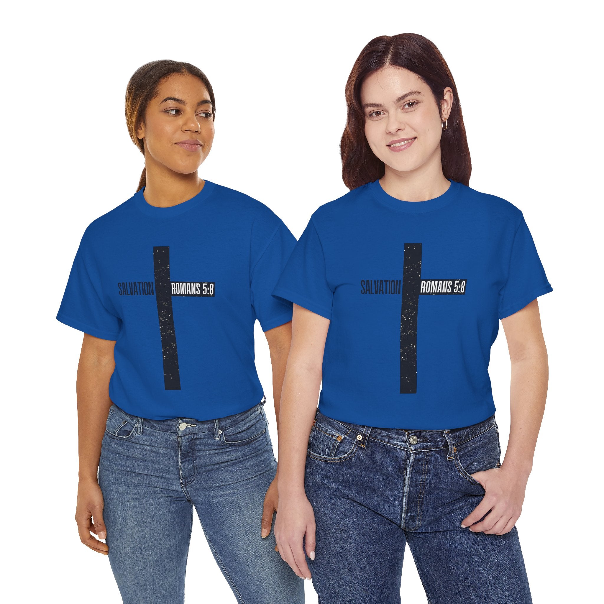 Christian Cross T-Shirt — "Salvation Romans 5:8" Faith Tee
