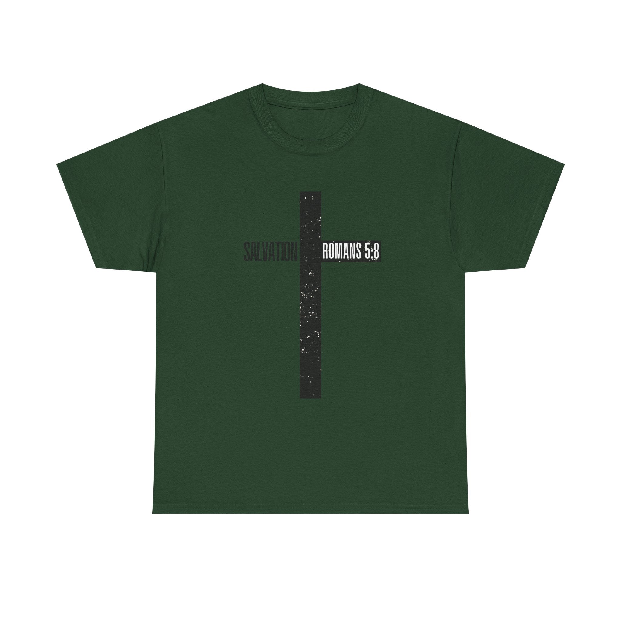 Christian Cross T-Shirt — "Salvation Romans 5:8" Faith Tee