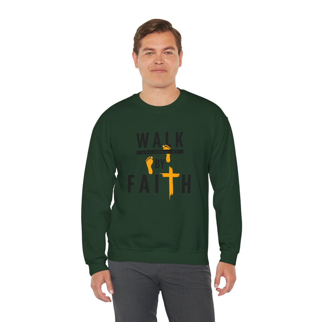 Christian Crewneck Sweatshirt "Walk By Faith" Pullover, 2 Corinthians 5:7 Apparel, Inspirational Faith Graphic Sweatshirt