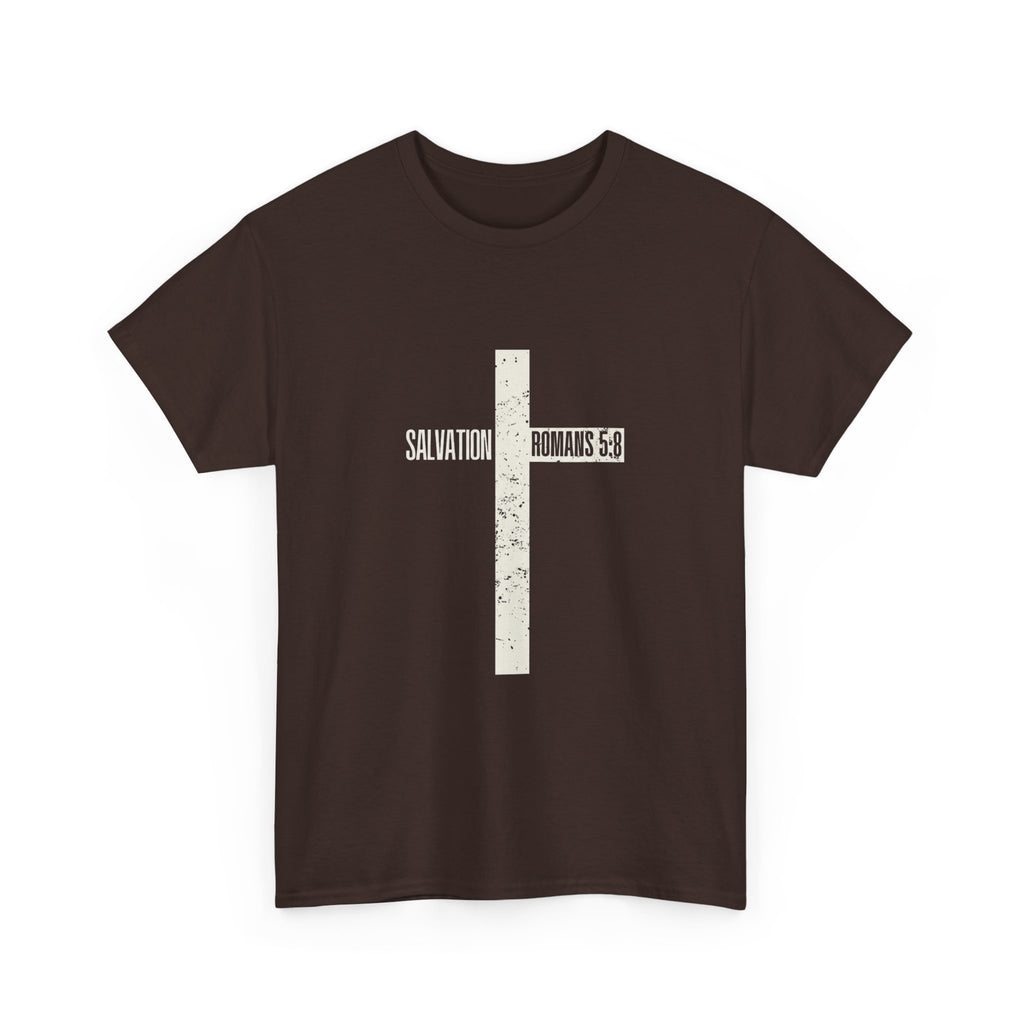 Christian Cross T-Shirt — "Salvation Romans 5:8" Faith Tee